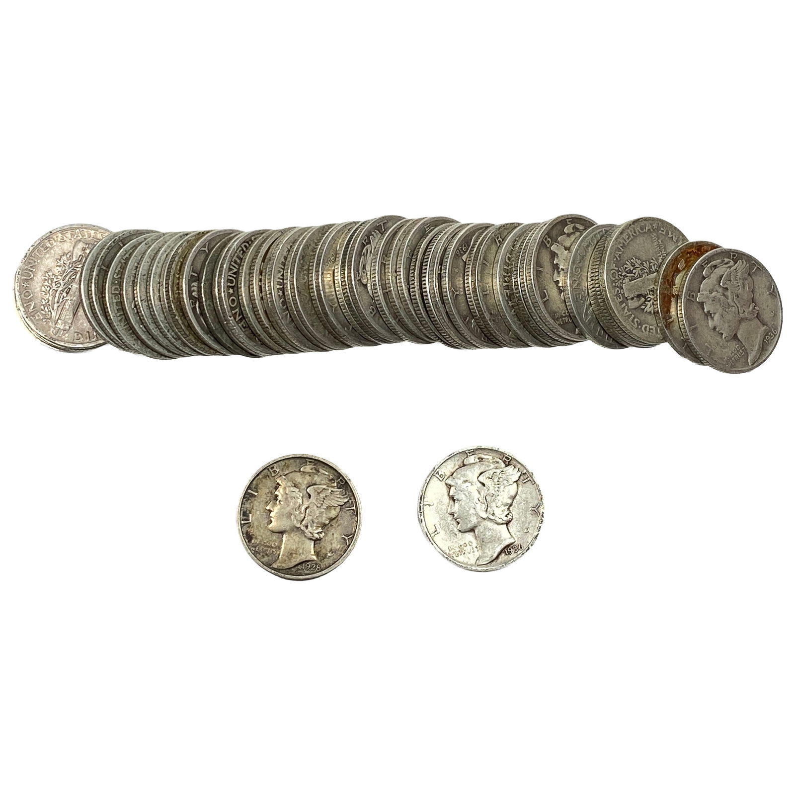[50 Coins]Mixed Dates Silver Mercury Dime Roll: [50 Coins]Mixed Dates Silver Mercury Dime Roll