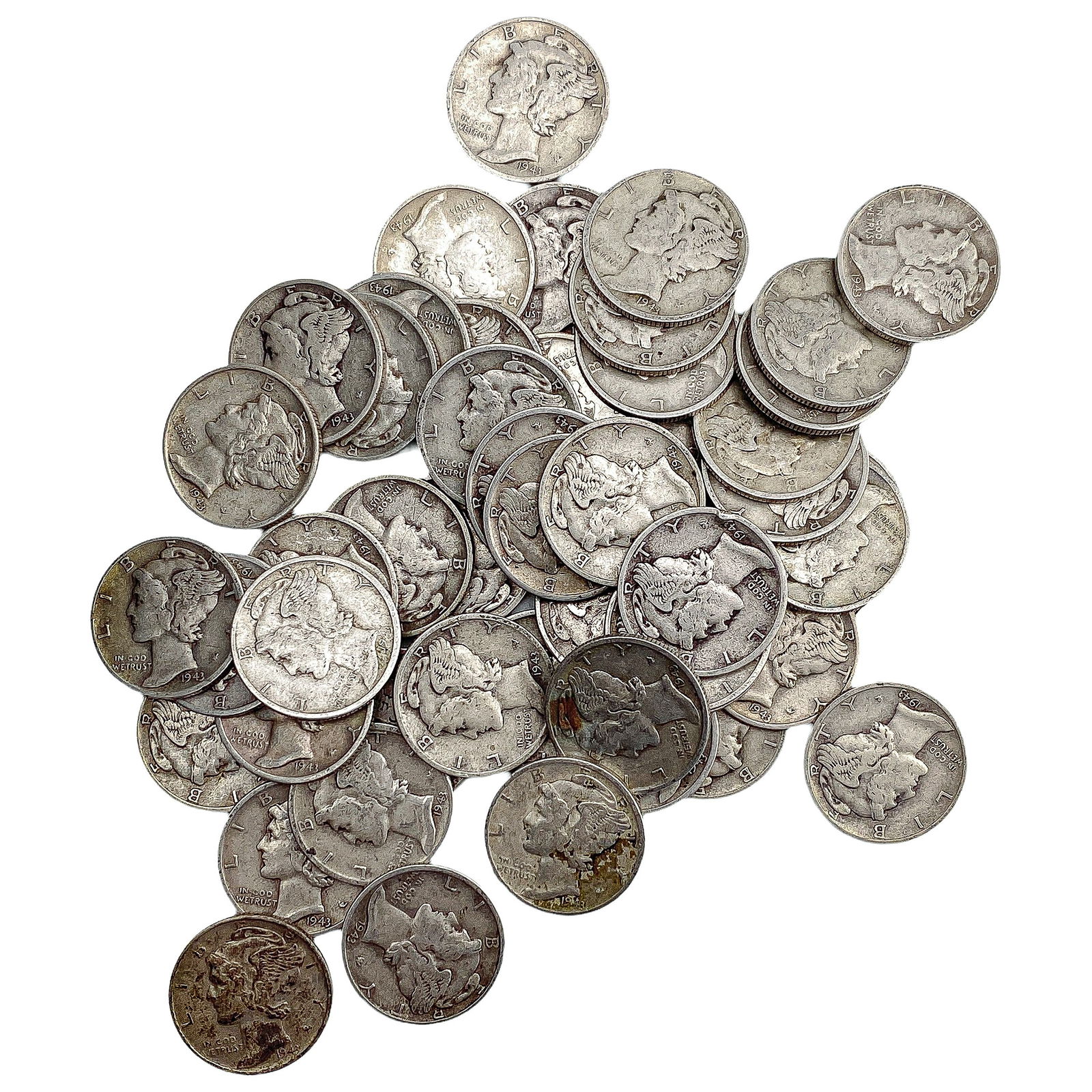 [51 Coins]Mixed Dates Silver Mercury Dime Roll (1 of 2)