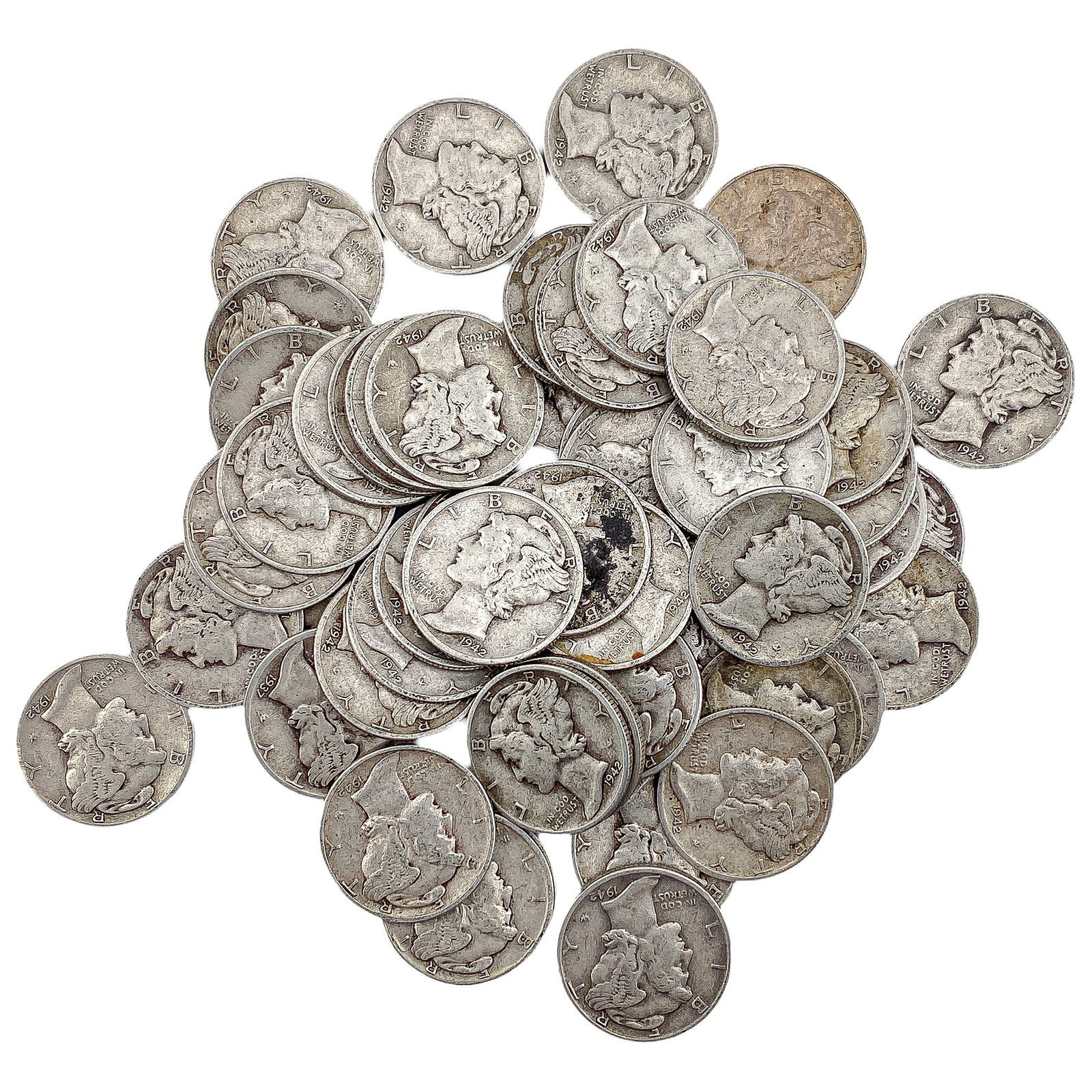 [54 Coins]Mixed Dates Silver Mercury Dime Roll: [54 Coins]Mixed Dates Silver Mercury Dime Roll