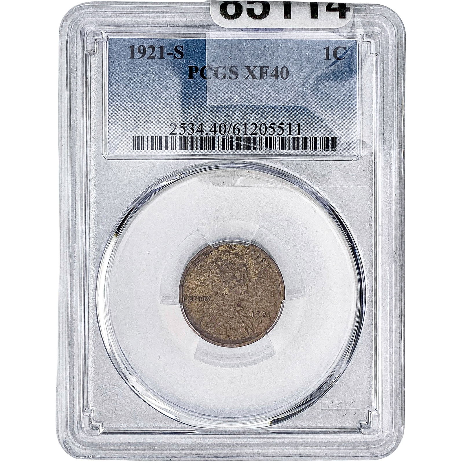 1921-S Wheat Cent PCGS XF40: 1921-S Wheat Cent PCGS XF40