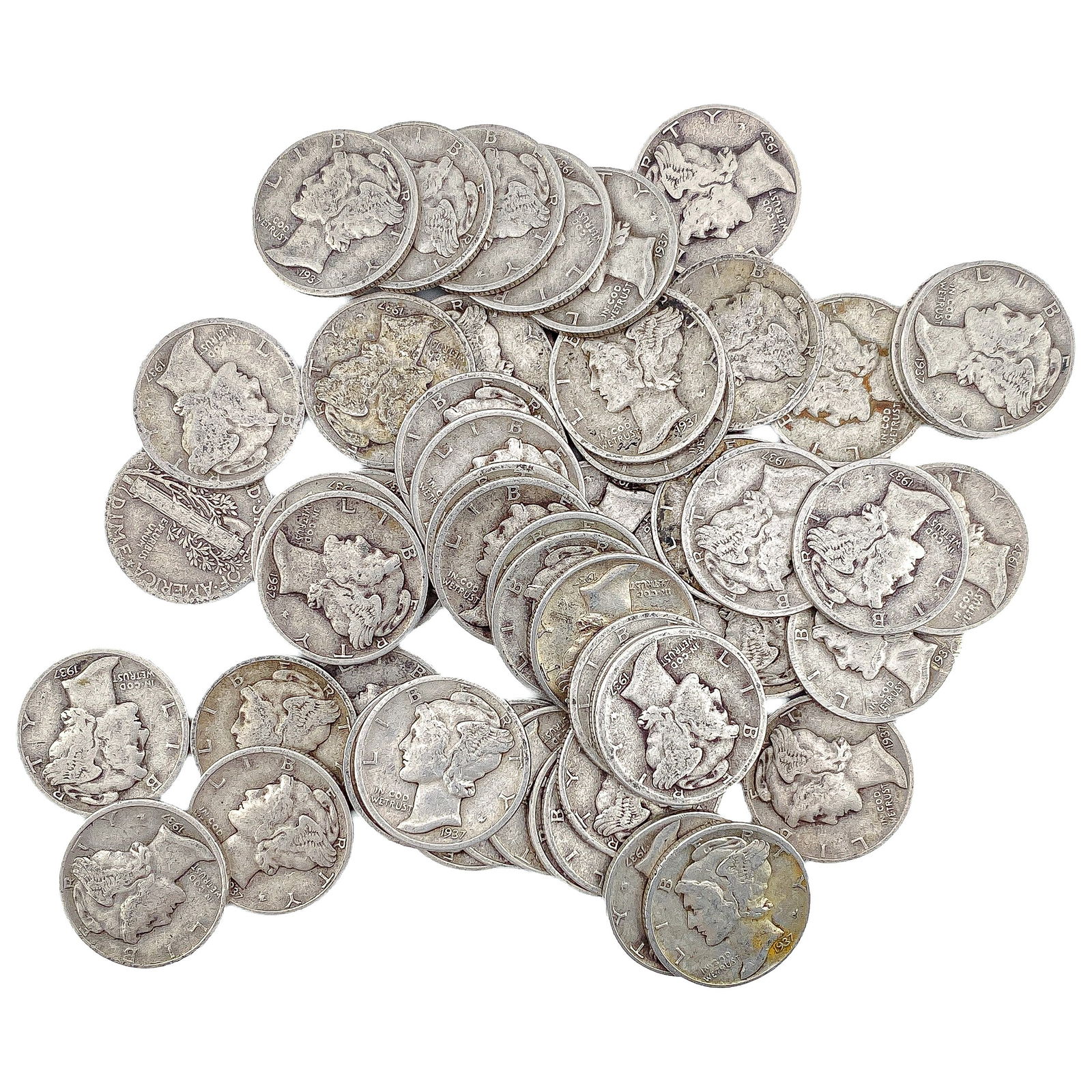 [55 Coins]Mixed Dates Silver Mercury Dime Roll: [55 Coins]Mixed Dates Silver Mercury Dime Roll
