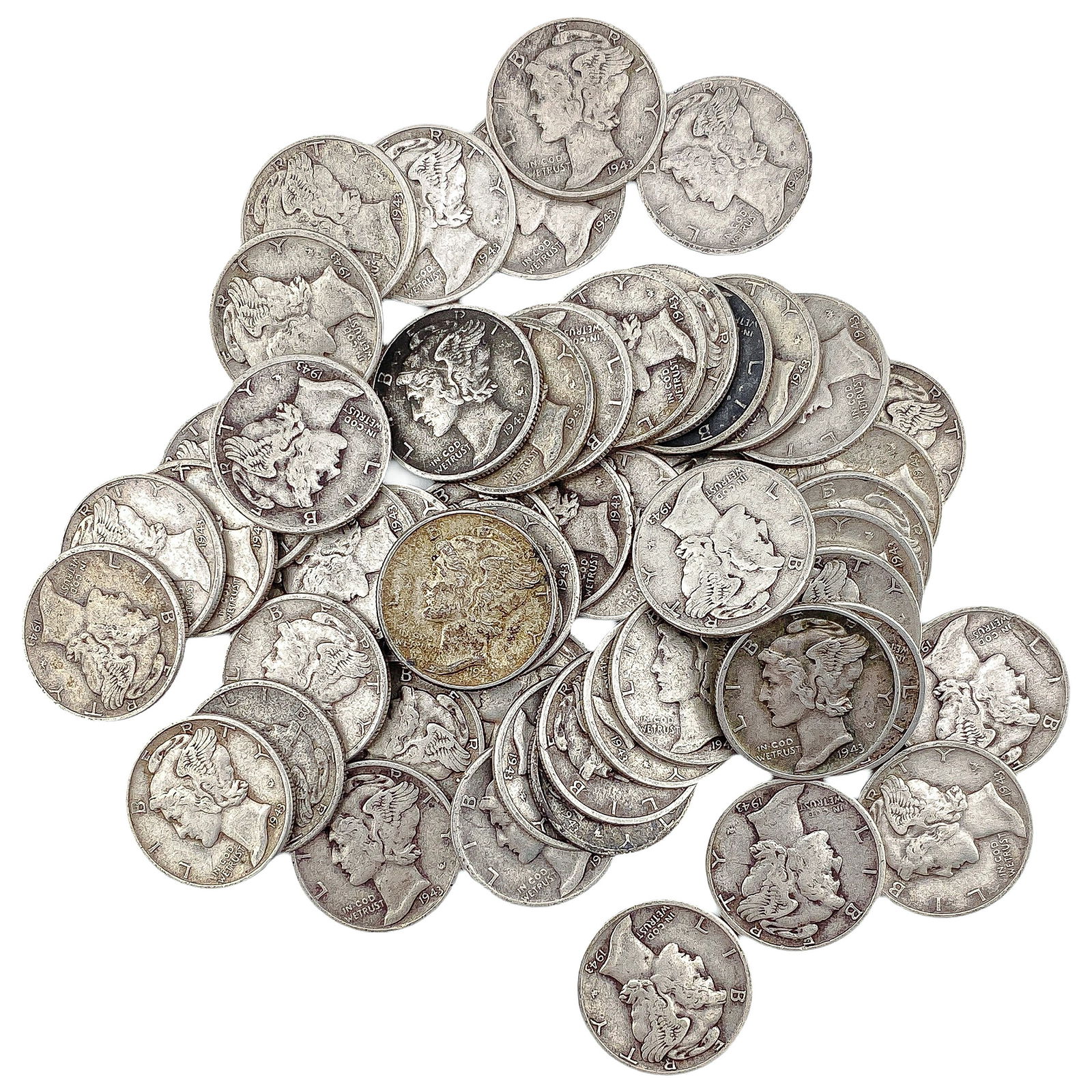 [53 Coins]Mixed Dates Silver Mercury Dime Roll: [53 Coins]Mixed Dates Silver Mercury Dime Roll