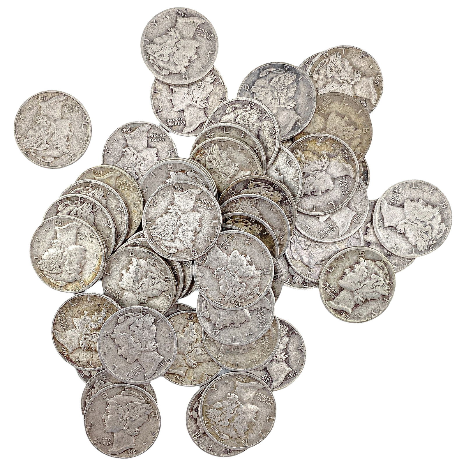 [54 Coins]Mixed Dates Silver Mercury Dime Roll: [54 Coins]Mixed Dates Silver Mercury Dime Roll