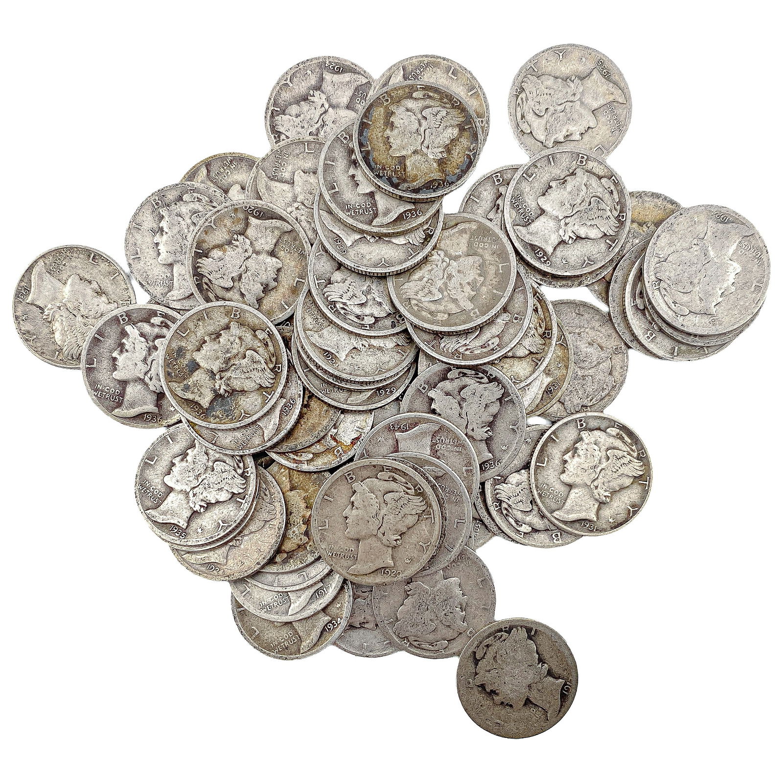 [58 Coins]Mixed Dates Silver Mercury Dime Roll: [58 Coins]Mixed Dates Silver Mercury Dime Roll