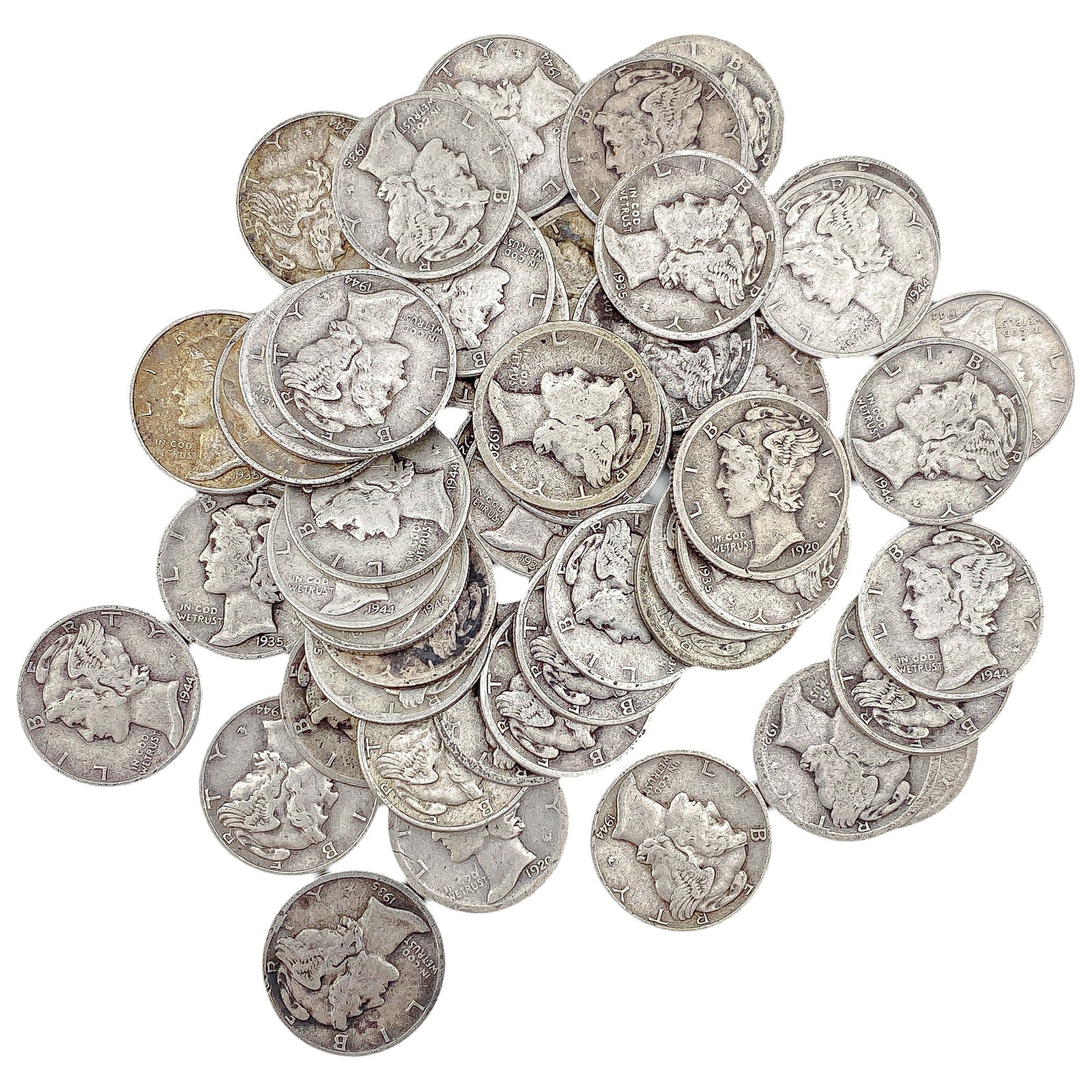 [50 Coins]Mixed Dates Silver Mercury Dime Roll: [50 Coins]Mixed Dates Silver Mercury Dime Roll