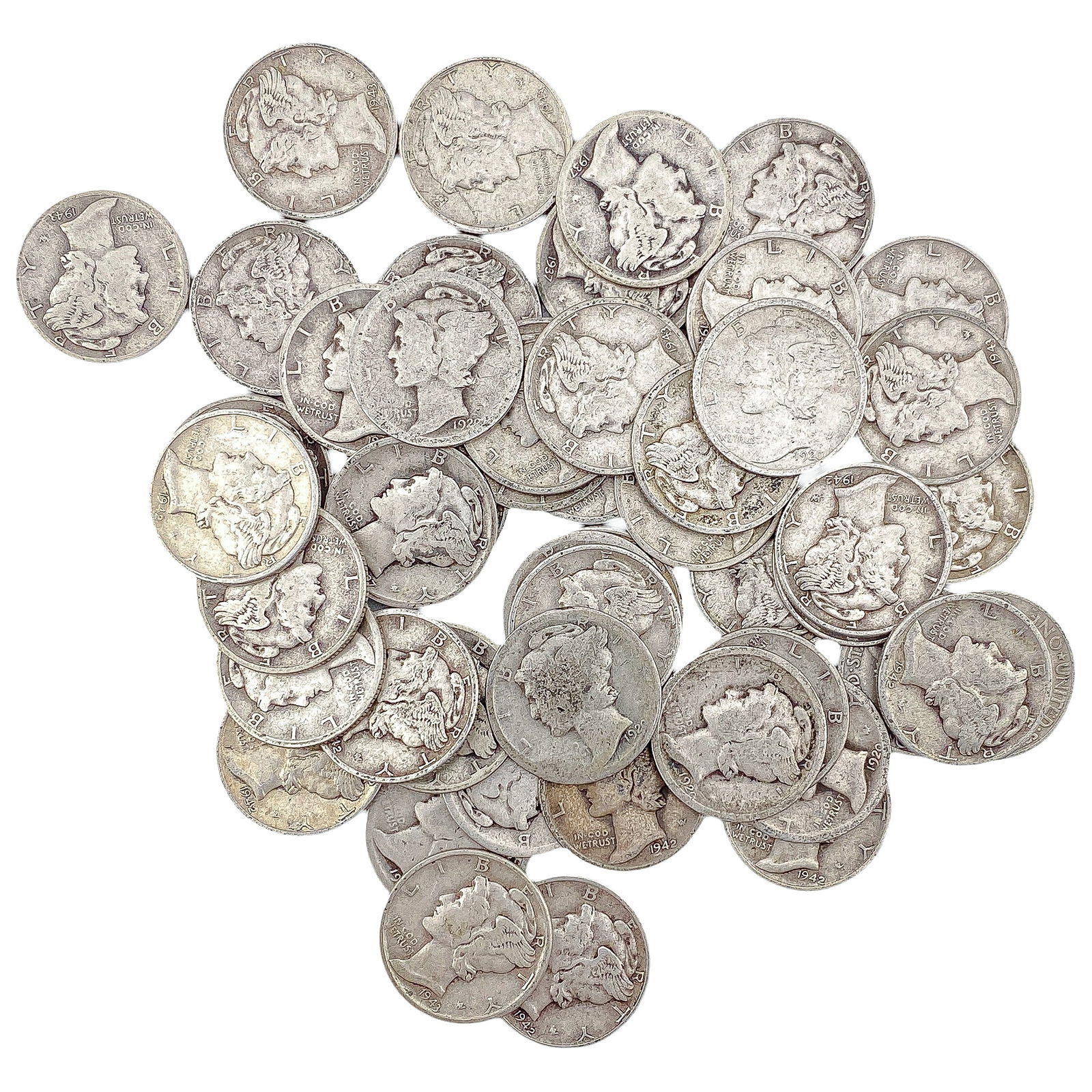 [50 Coins]Mixed Dates Silver Mercury Dime Roll (1 of 2)