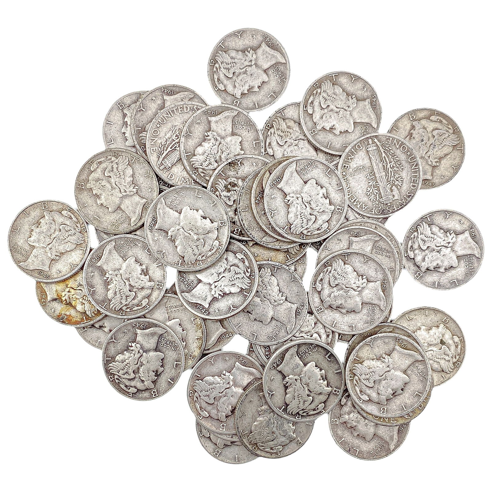 [50 Coins]Mixed Dates Silver Mercury Dime Roll: [50 Coins]Mixed Dates Silver Mercury Dime Roll