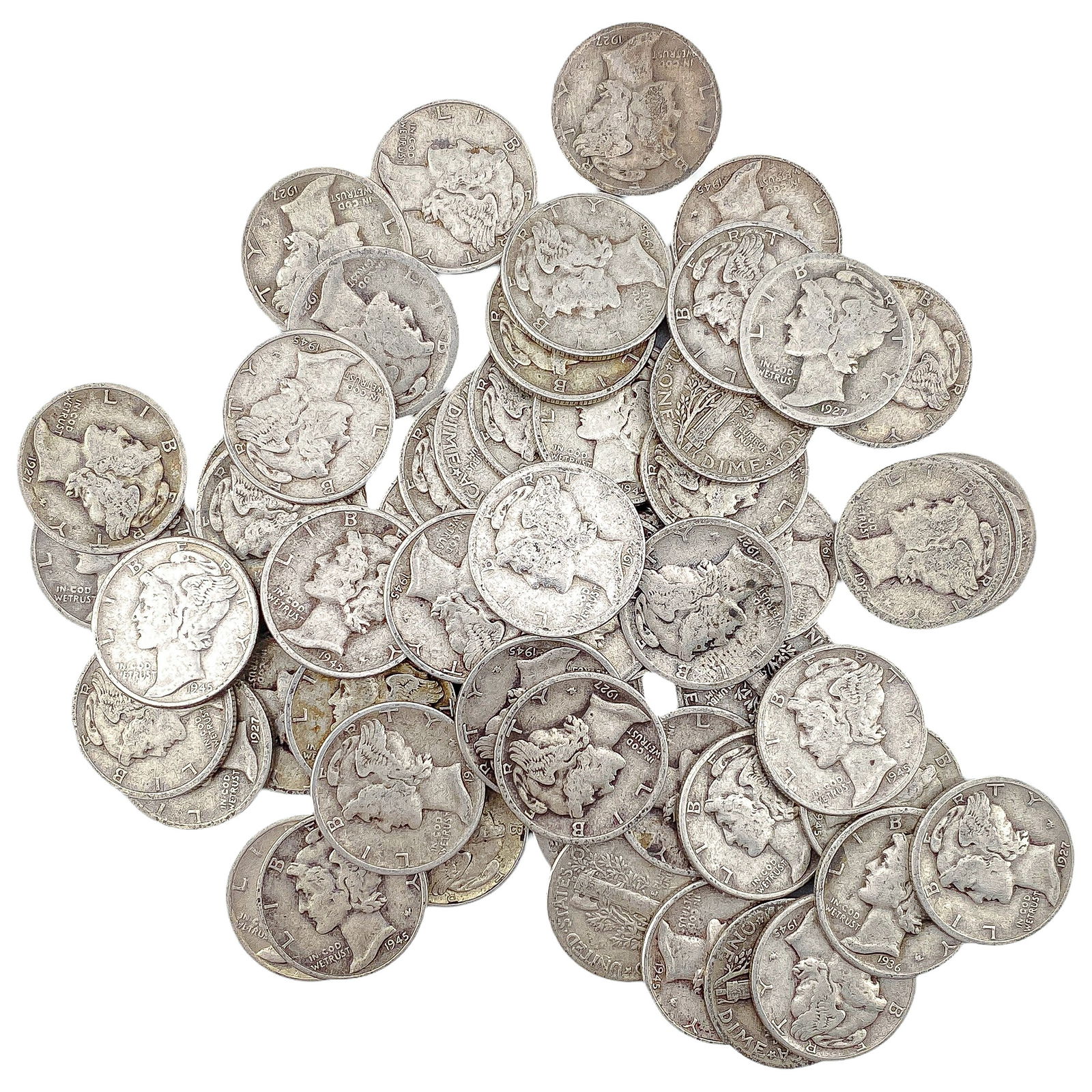 [59 Coins]Mixed Dates Silver Mercury Dime Roll (1 of 2)