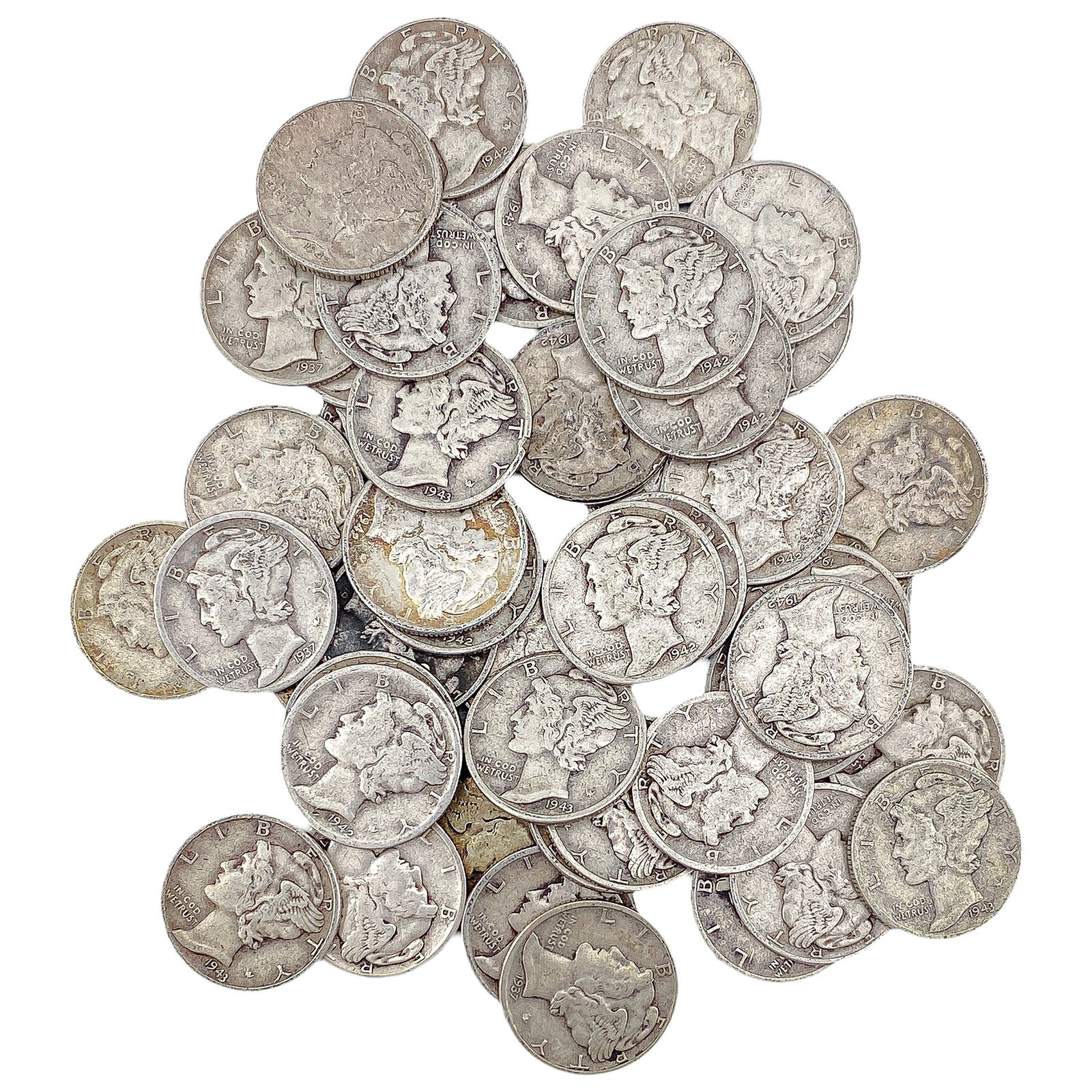 [50 Coins]Mixed Dates Silver Mercury Dime Roll: [50 Coins]Mixed Dates Silver Mercury Dime Roll