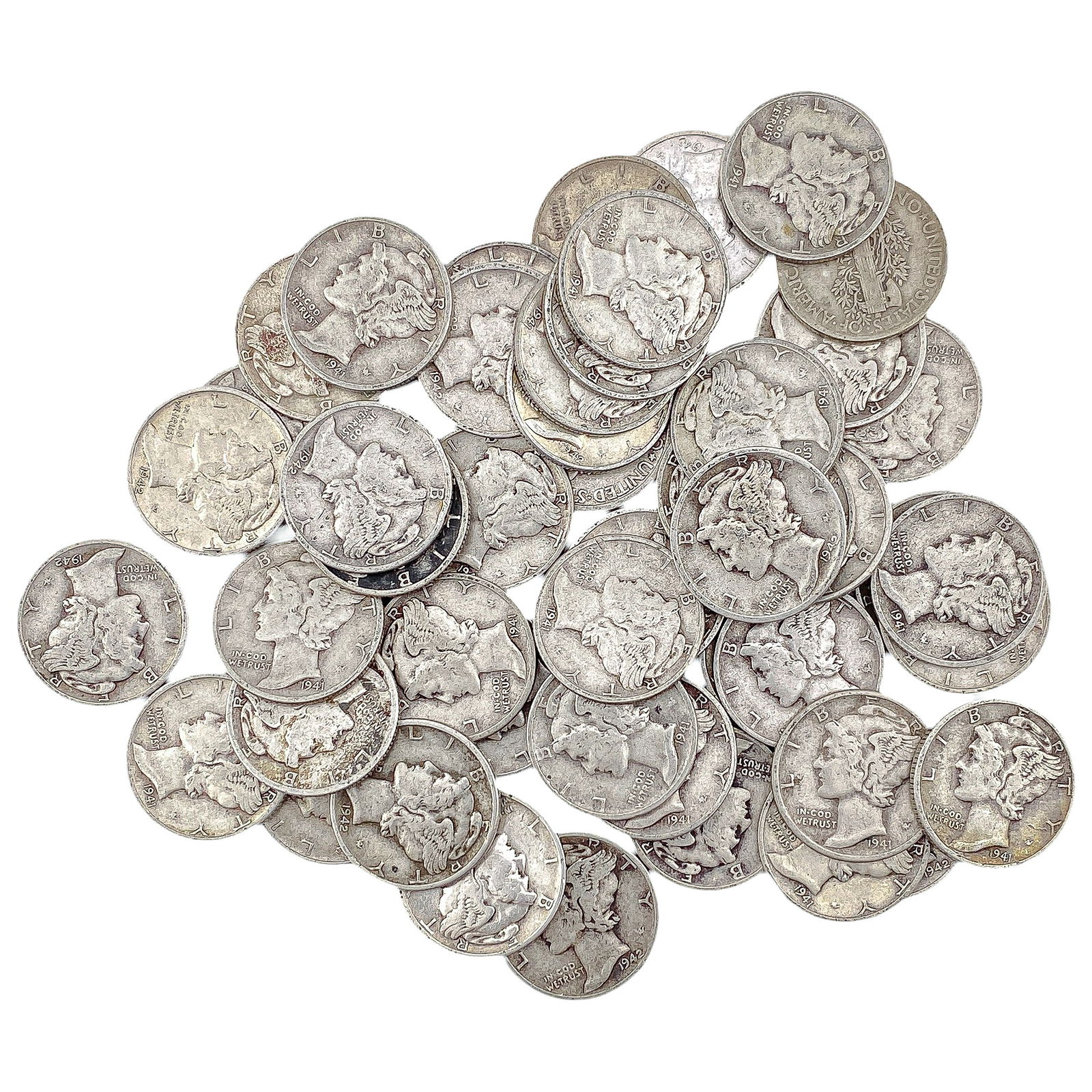 [50 Coins]Mixed Dates Silver Mercury Dime Roll: [50 Coins]Mixed Dates Silver Mercury Dime Roll