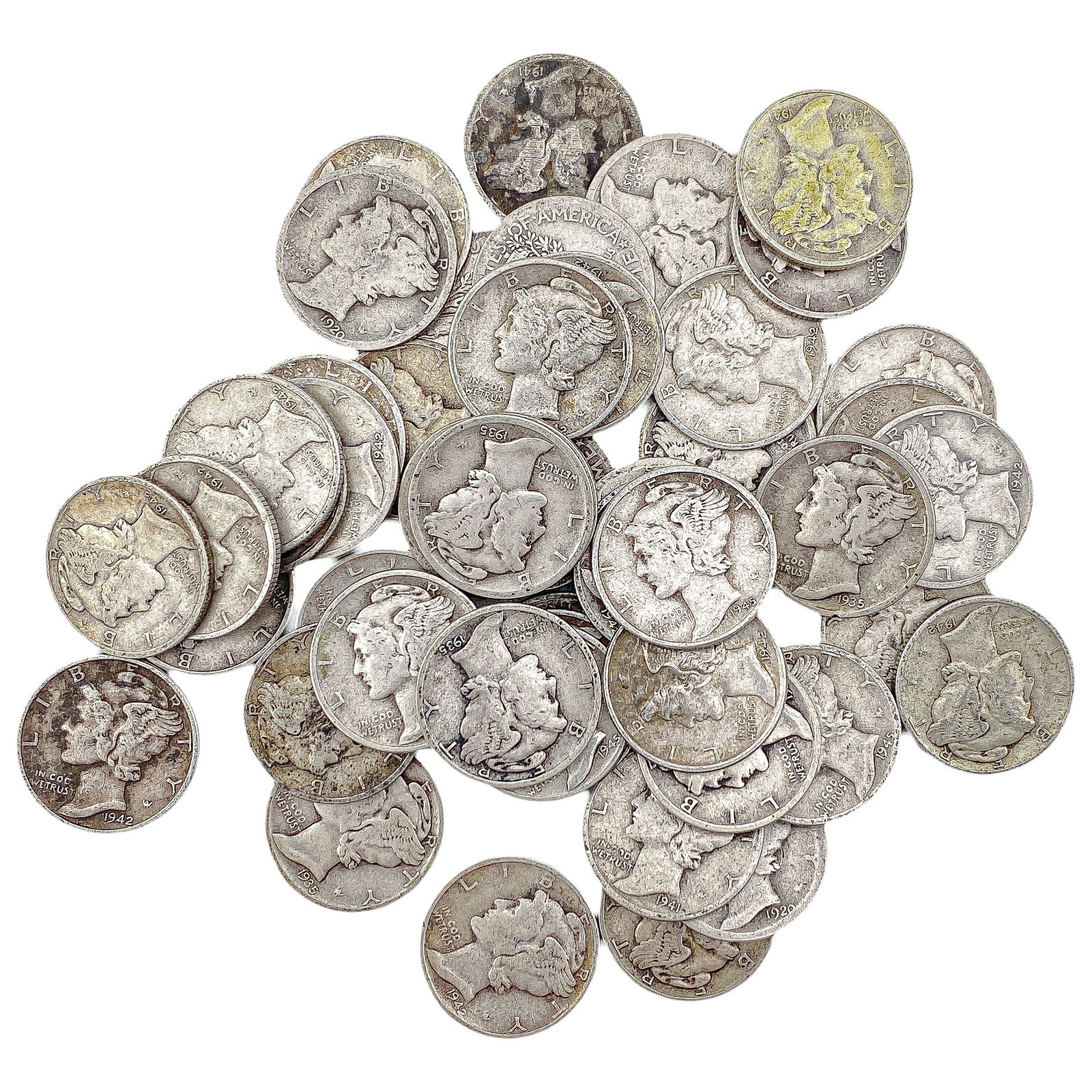 [50 Coins]Mixed Dates Silver Mercury Dime Roll: [50 Coins]Mixed Dates Silver Mercury Dime Roll