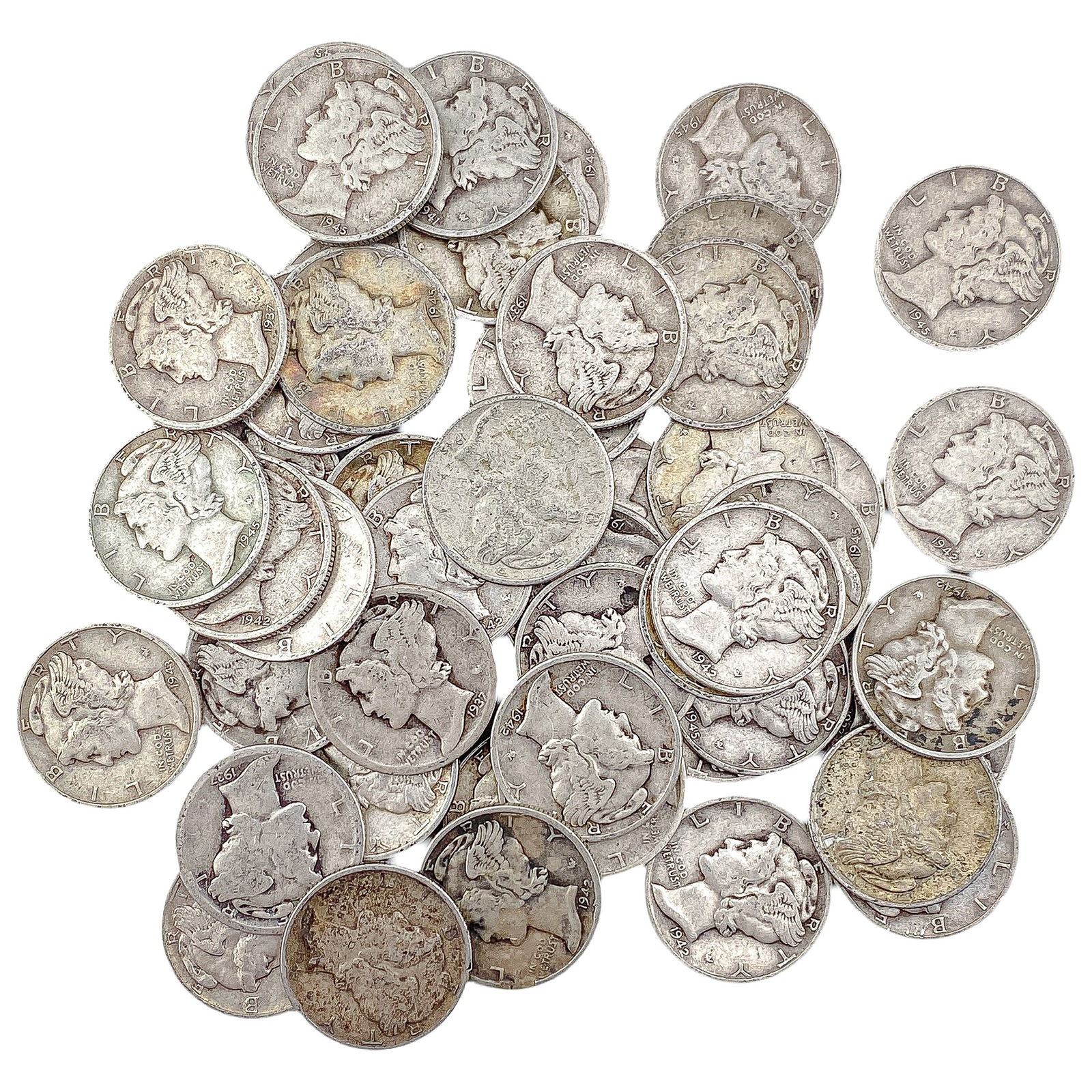 [50 Coins]Mixed Dates Silver Mercury Dime Roll (1 of 2)