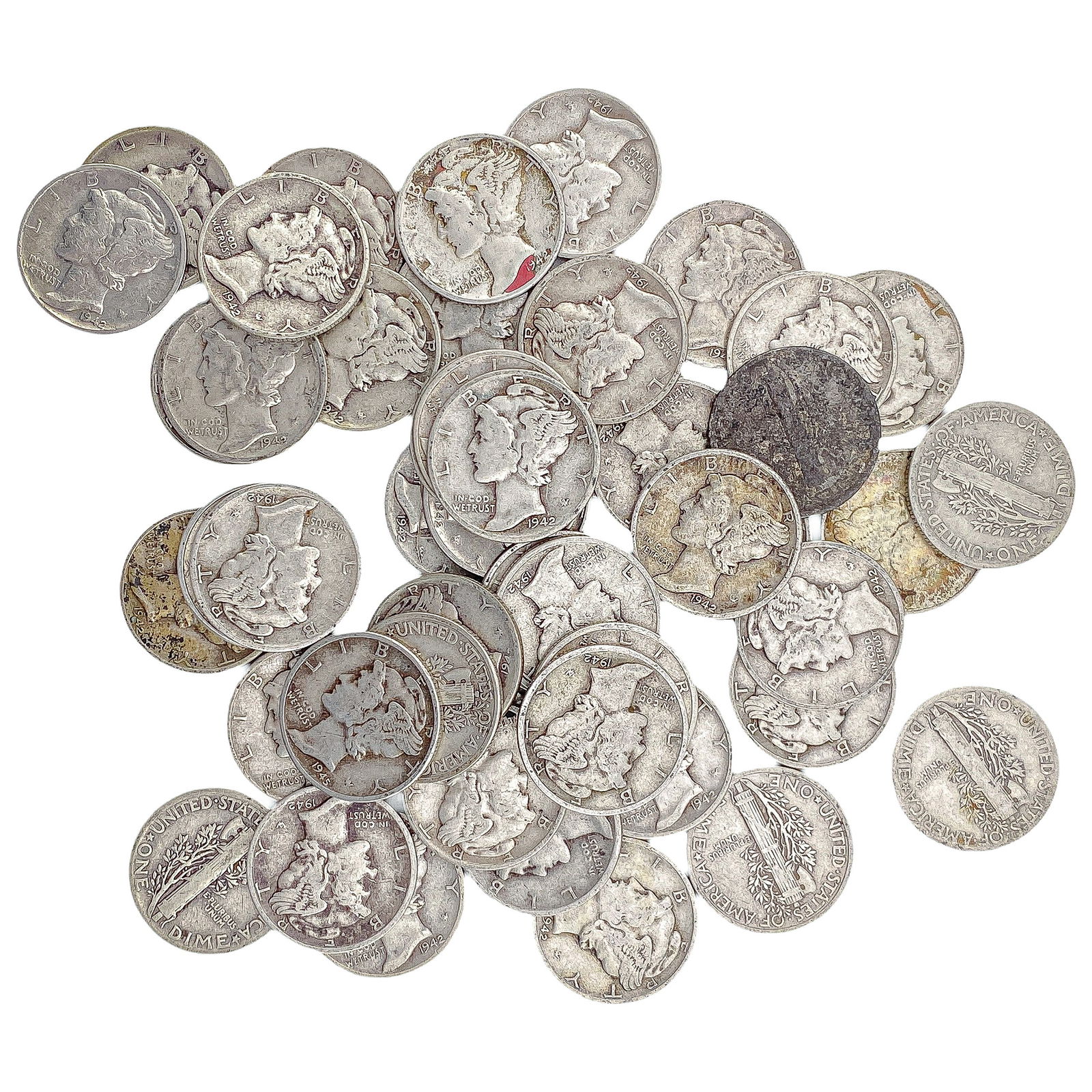[50 Coins]Mixed Dates Silver Mercury Dime Roll: [50 Coins]Mixed Dates Silver Mercury Dime Roll