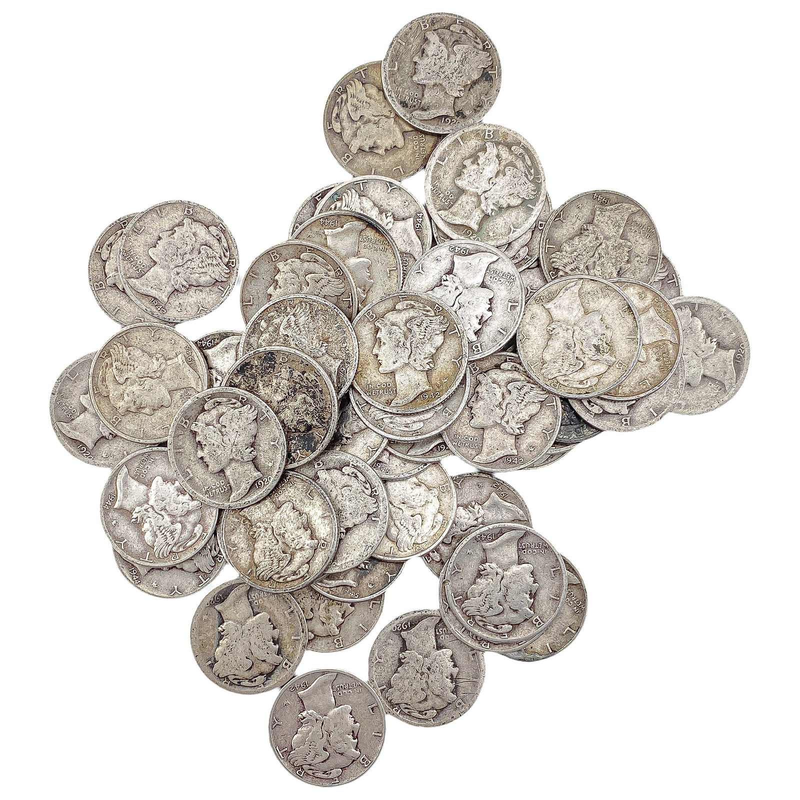 [50 Coins]Mixed Dates Silver Mercury Dime Roll: [50 Coins]Mixed Dates Silver Mercury Dime Roll
