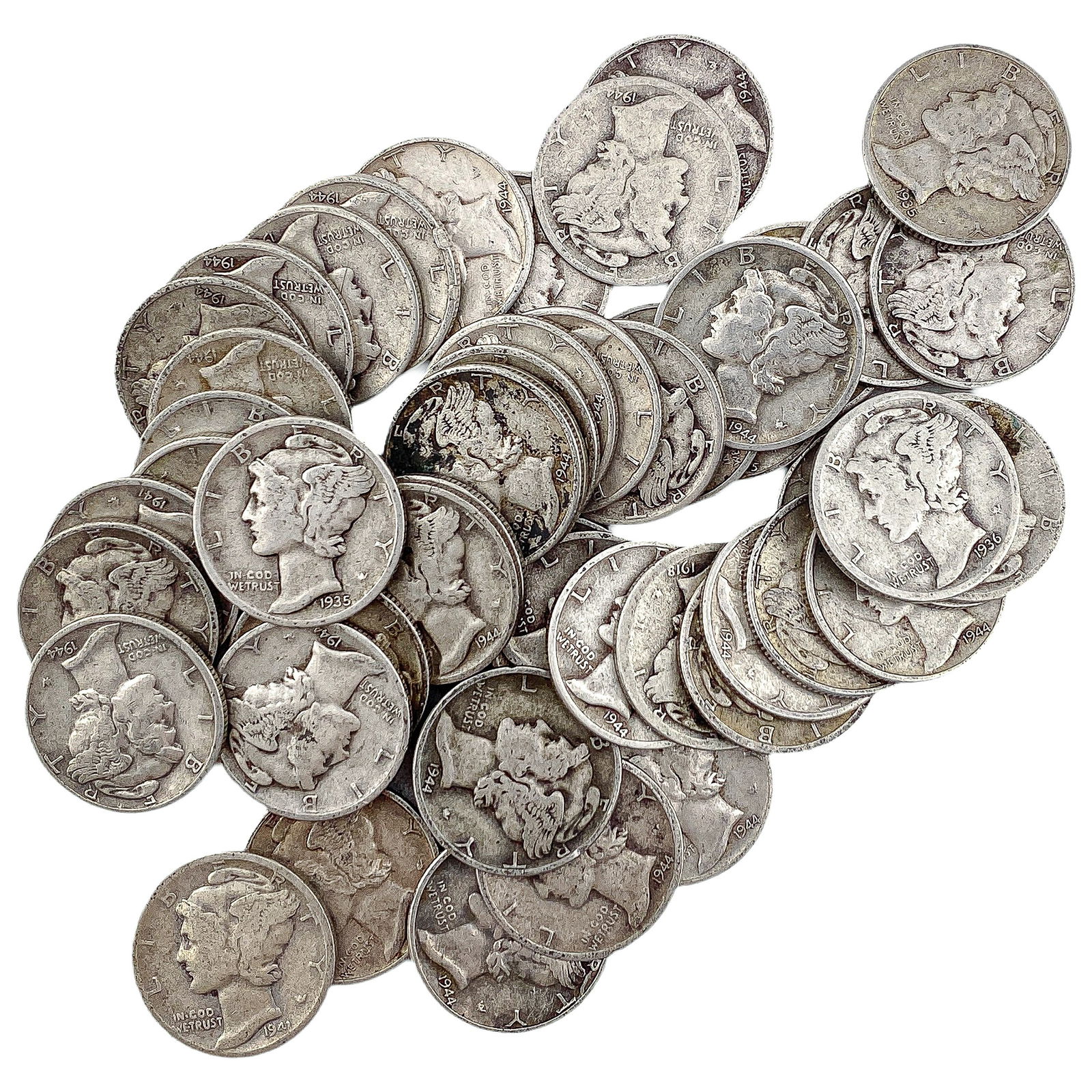 [50 Coins]Mixed Dates Silver Mercury Dime Roll (1 of 2)