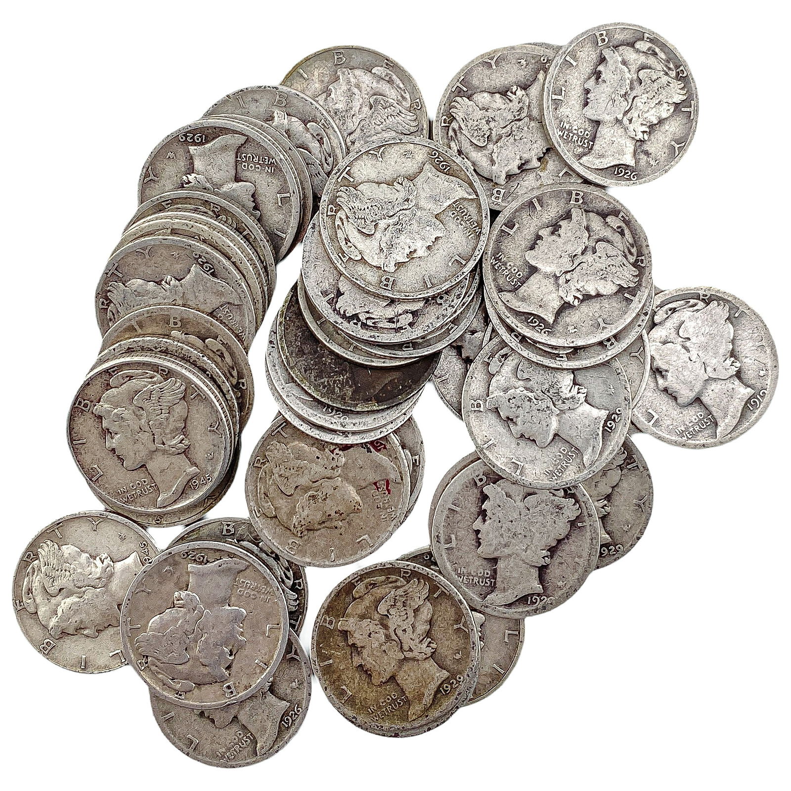 [50 Coins]Mixed Dates Silver Mercury Dime Roll: [50 Coins]Mixed Dates Silver Mercury Dime Roll