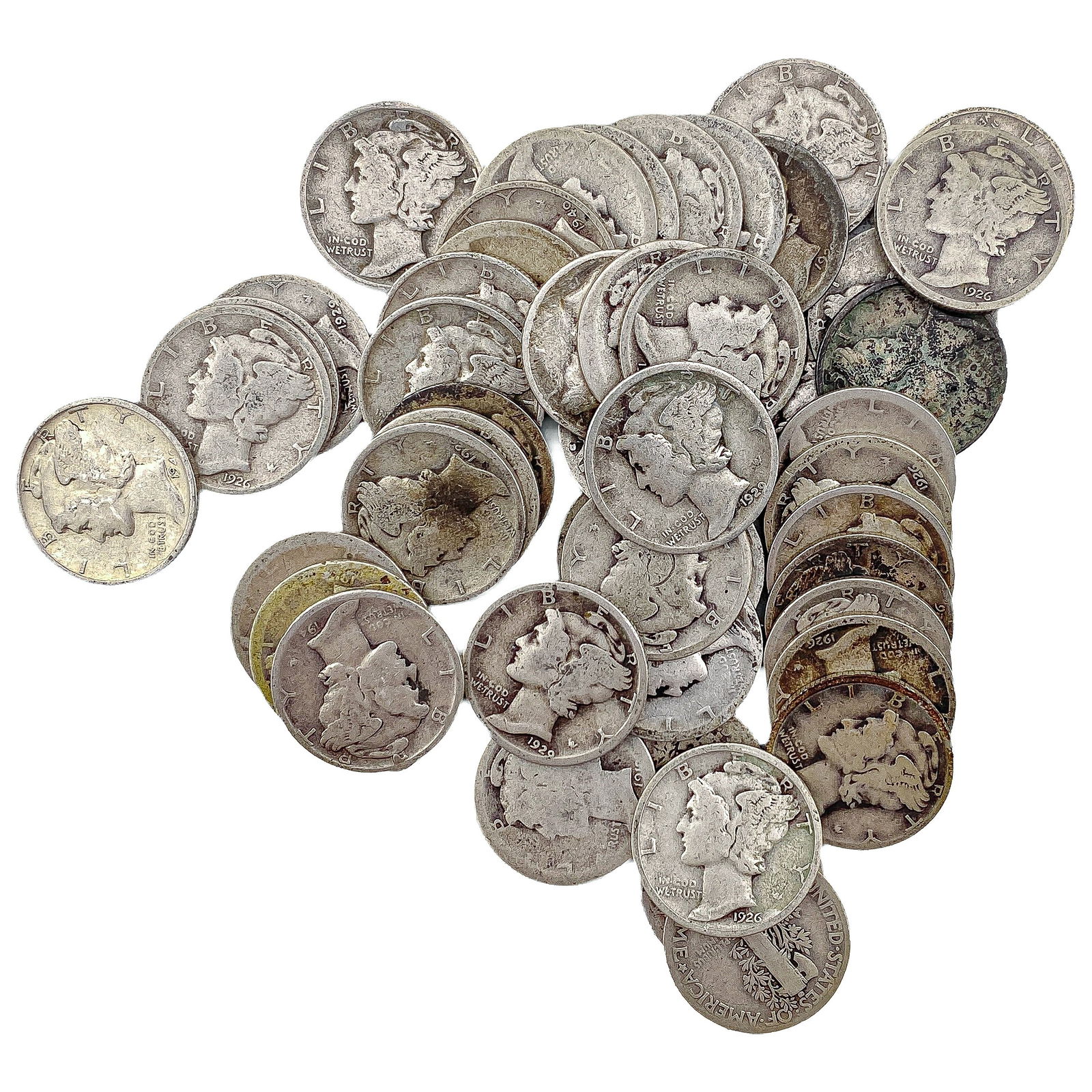 [50 Coins]Mixed Dates Silver Mercury Dime Roll: [50 Coins]Mixed Dates Silver Mercury Dime Roll