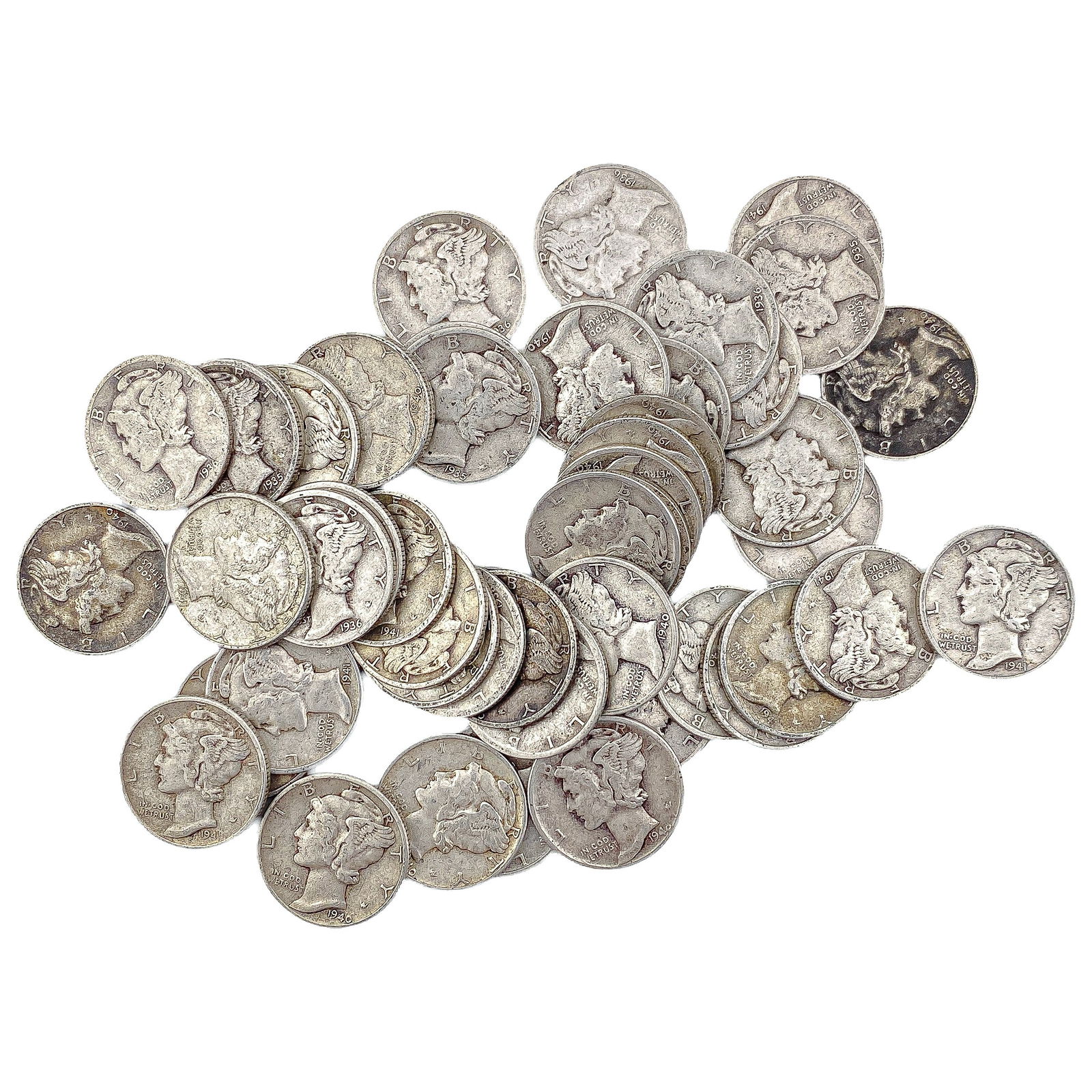 [50 Coins]Mixed Dates Silver Mercury Dime Roll: [50 Coins]Mixed Dates Silver Mercury Dime Roll