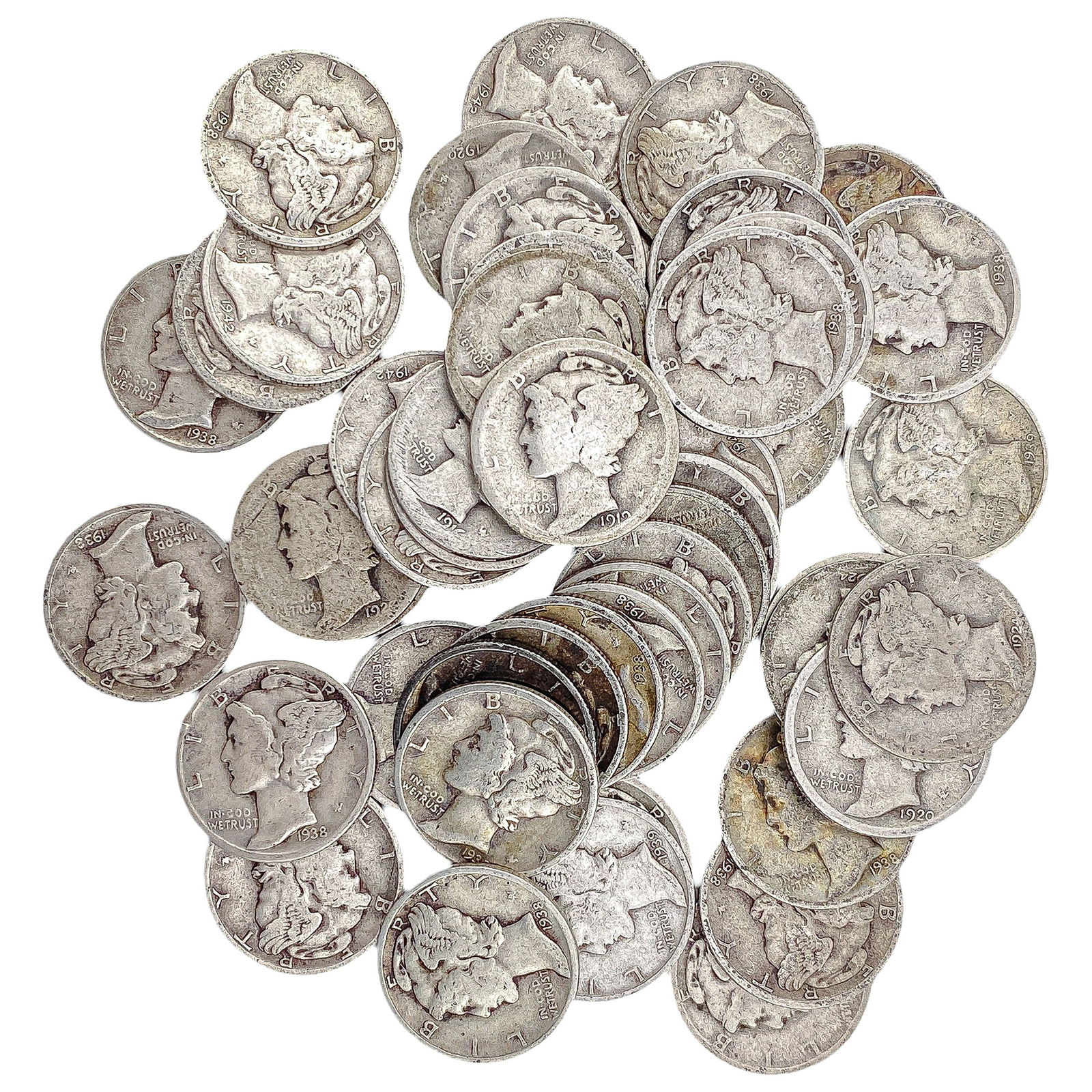 [50 Coins]Mixed Dates Silver Mercury Dime Roll: [50 Coins]Mixed Dates Silver Mercury Dime Roll