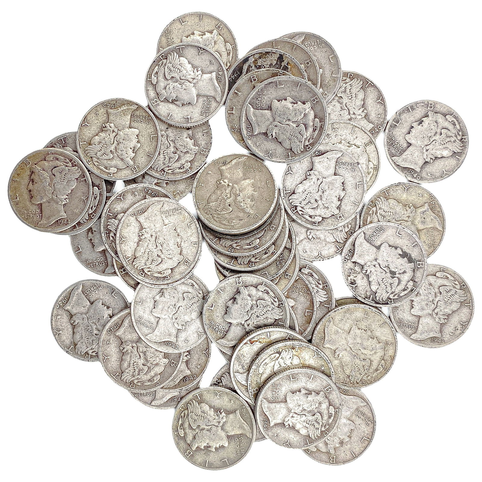 [50 Coins]Mixed Dates Silver Mercury Dime Roll (1 of 2)