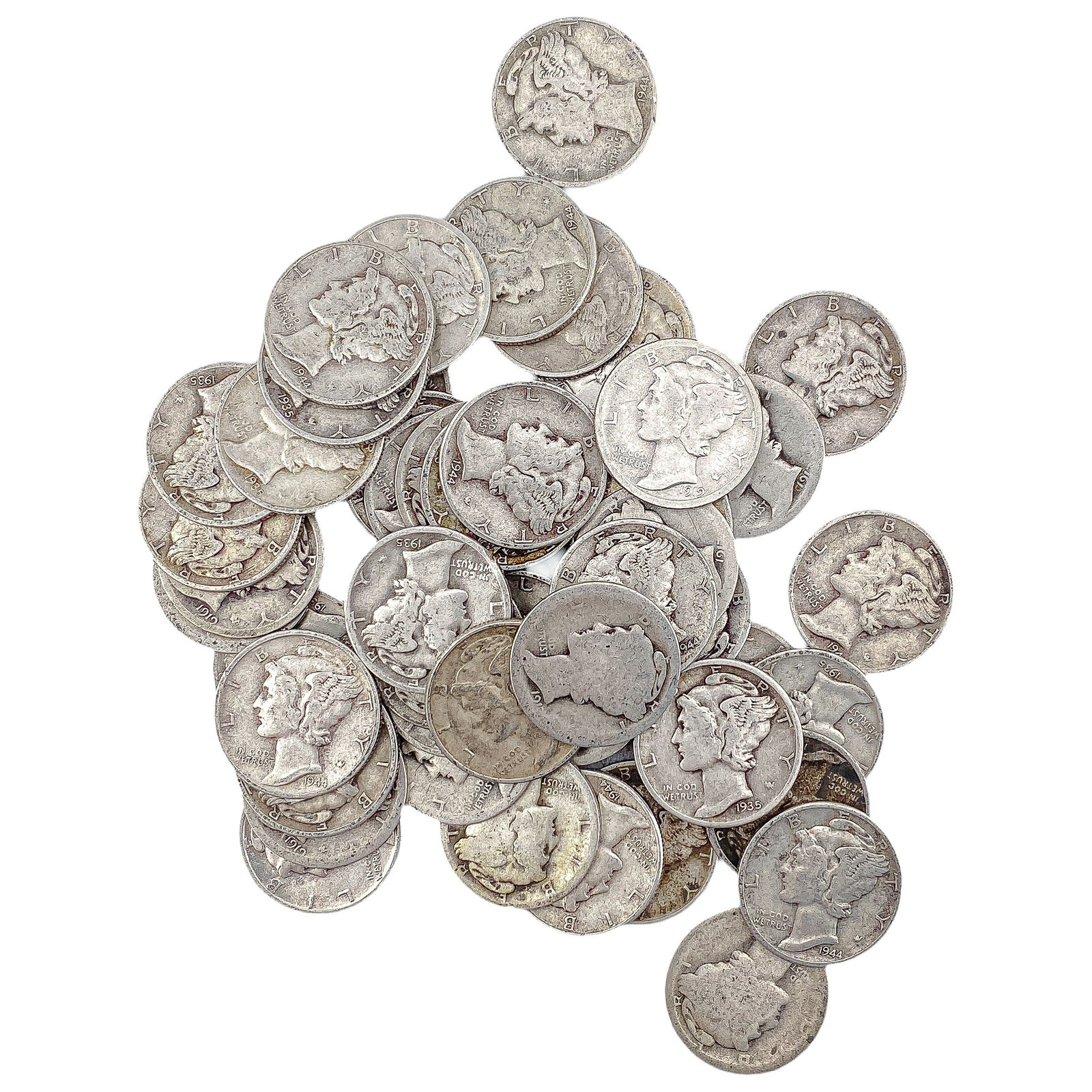 [50 Coins]Mixed Dates Silver Mercury Dime Roll: [50 Coins]Mixed Dates Silver Mercury Dime Roll