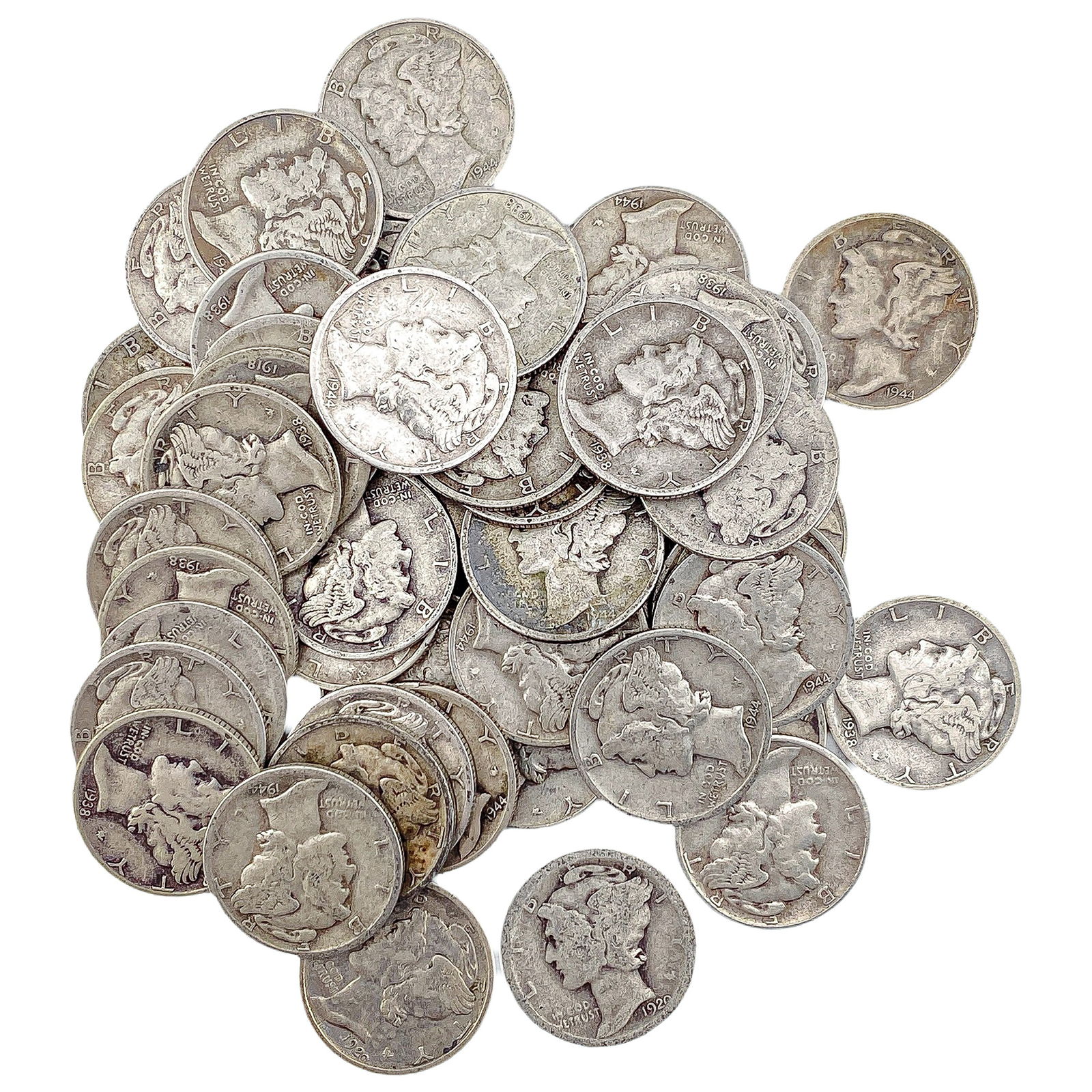 [50 Coins]Mixed Dates Silver Mercury Dime Roll: [50 Coins]Mixed Dates Silver Mercury Dime Roll