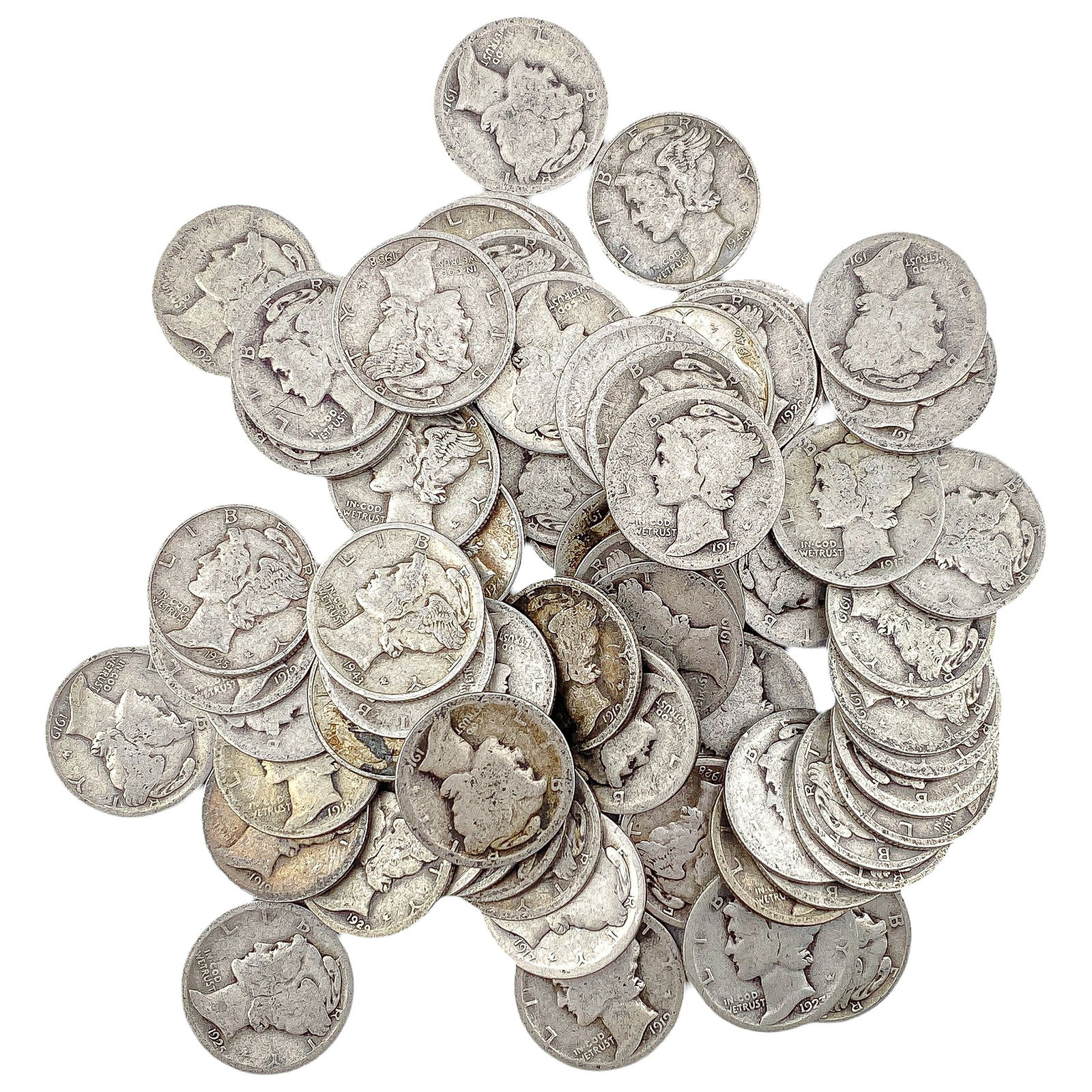 [72 Coins]Mixed Dates Silver Mercury Dime Roll: [72 Coins]Mixed Dates Silver Mercury Dime Roll