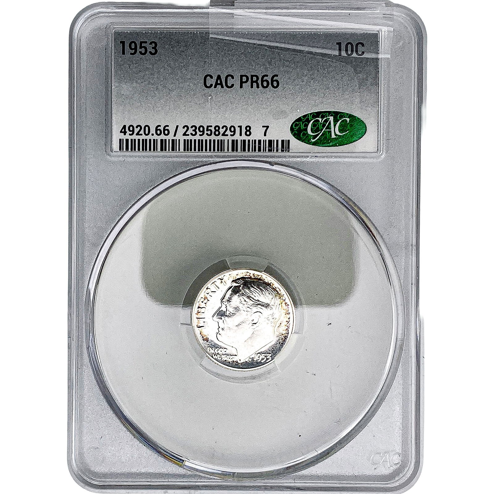 1953 Roosevelt Dime CAC PR66: 1953 Roosevelt Dime CAC PR66