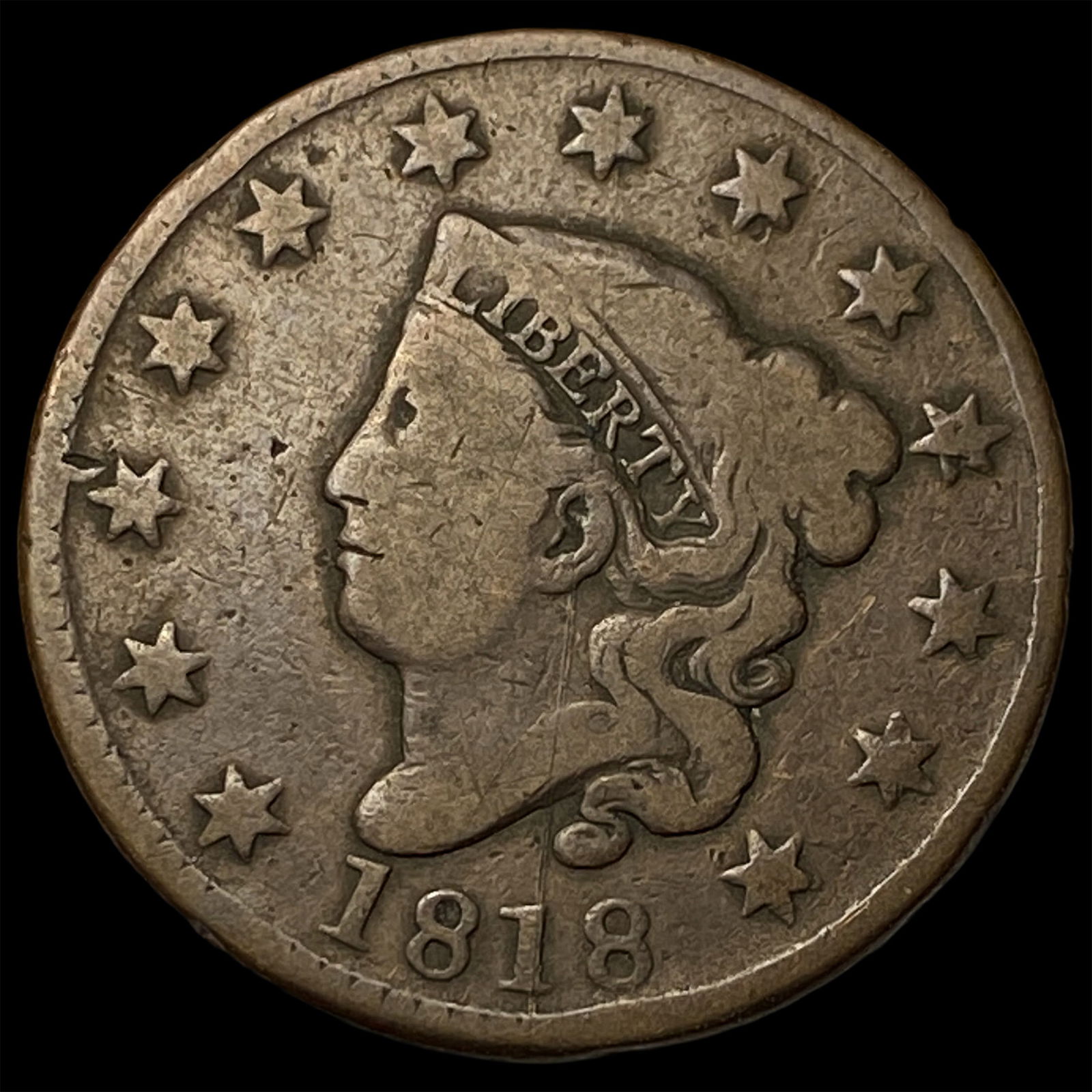 1818 Coronet Head Large Cent NICELY CIRCULATED (1 of 2)