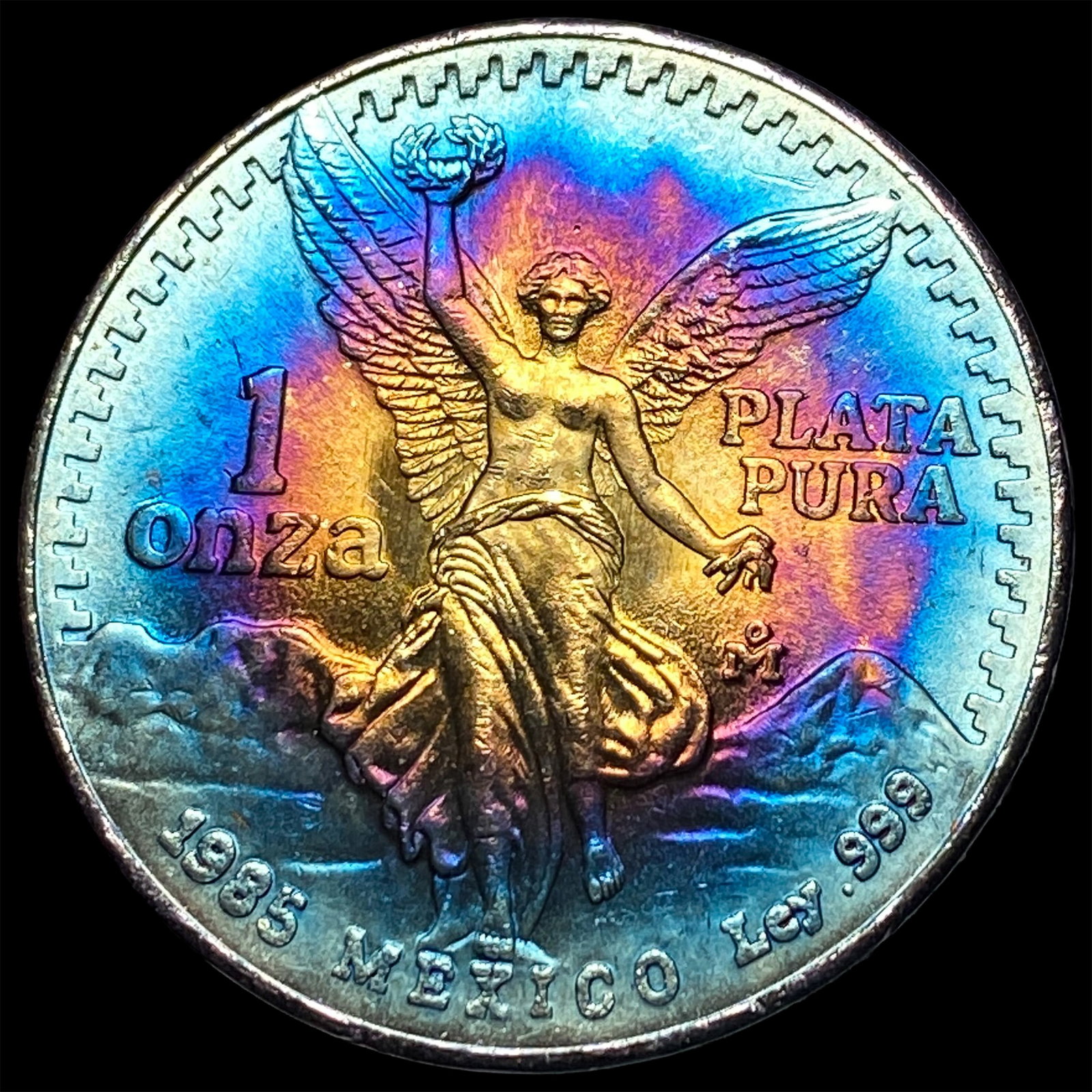 1985 Toned Mexico Silver 1 Onza Libertad SUPERB GEM BU: 1985 Toned Mexico Silver 1 Onza Libertad SUPERB GEM BU