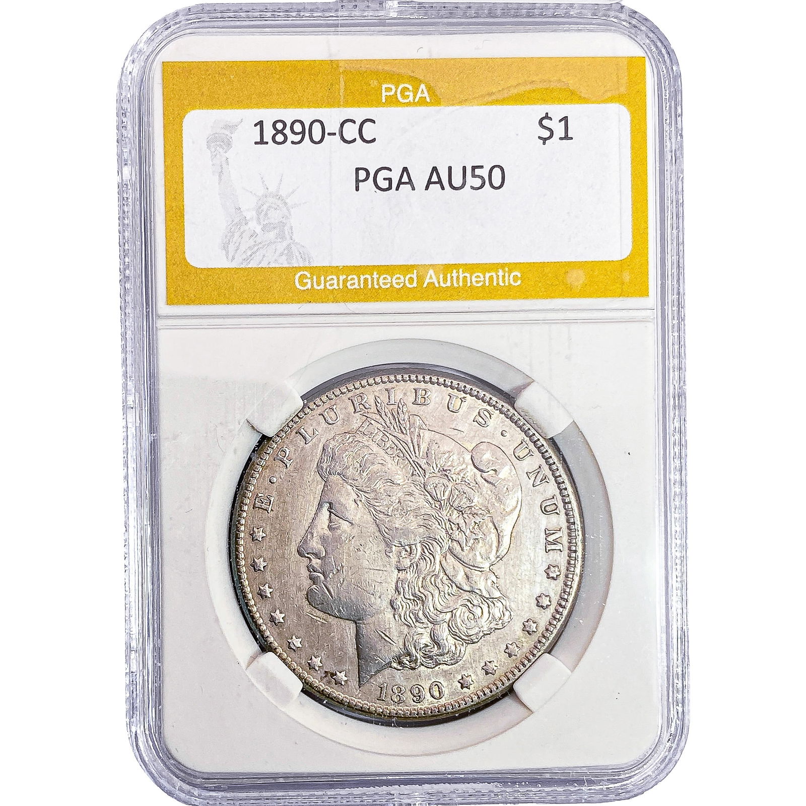 1890-CC Morgan Silver Dollar PGA AU50: 1890-CC Morgan Silver Dollar PGA AU50