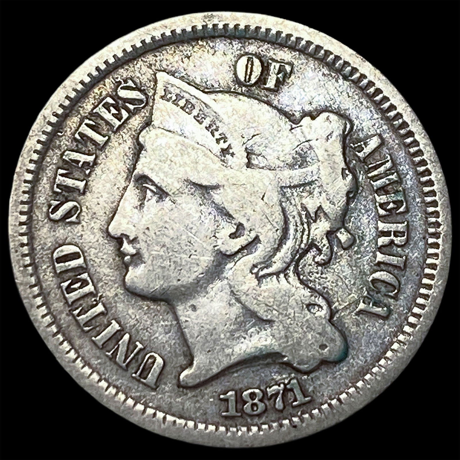 1871 Nickel Three-Cent Piece LIGHTLY CIRCULATED: 1871 Nickel Three-Cent Piece LIGHTLY CIRCULATED