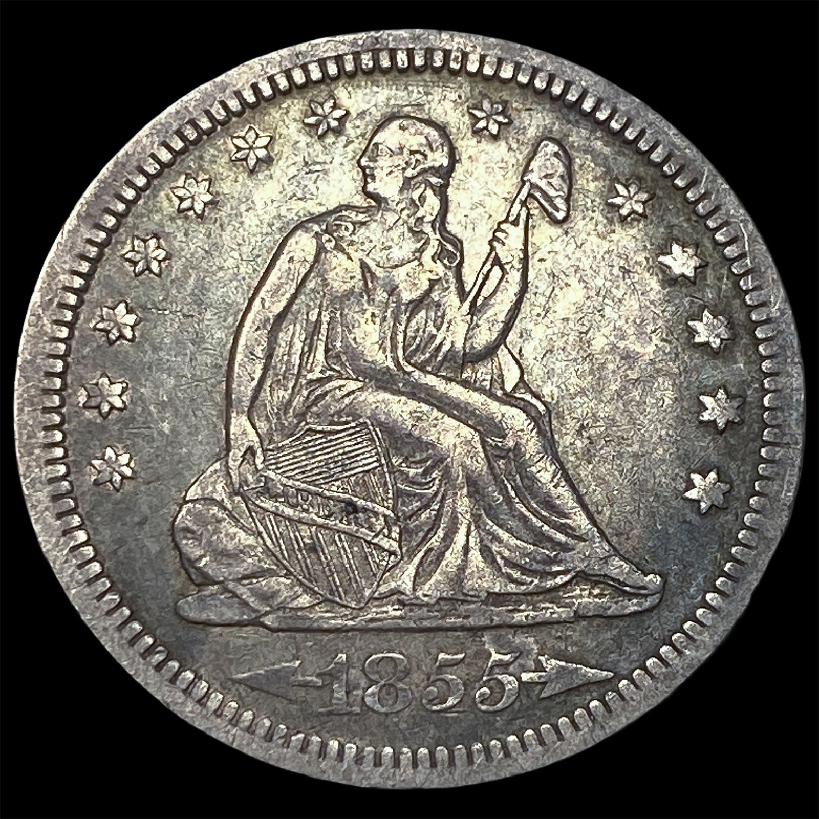 1855 Arrows Seated Liberty Quarter CLOSELY UNCIRCULATED: 1855 Arrows Seated Liberty Quarter CLOSELY UNCIRCULATED