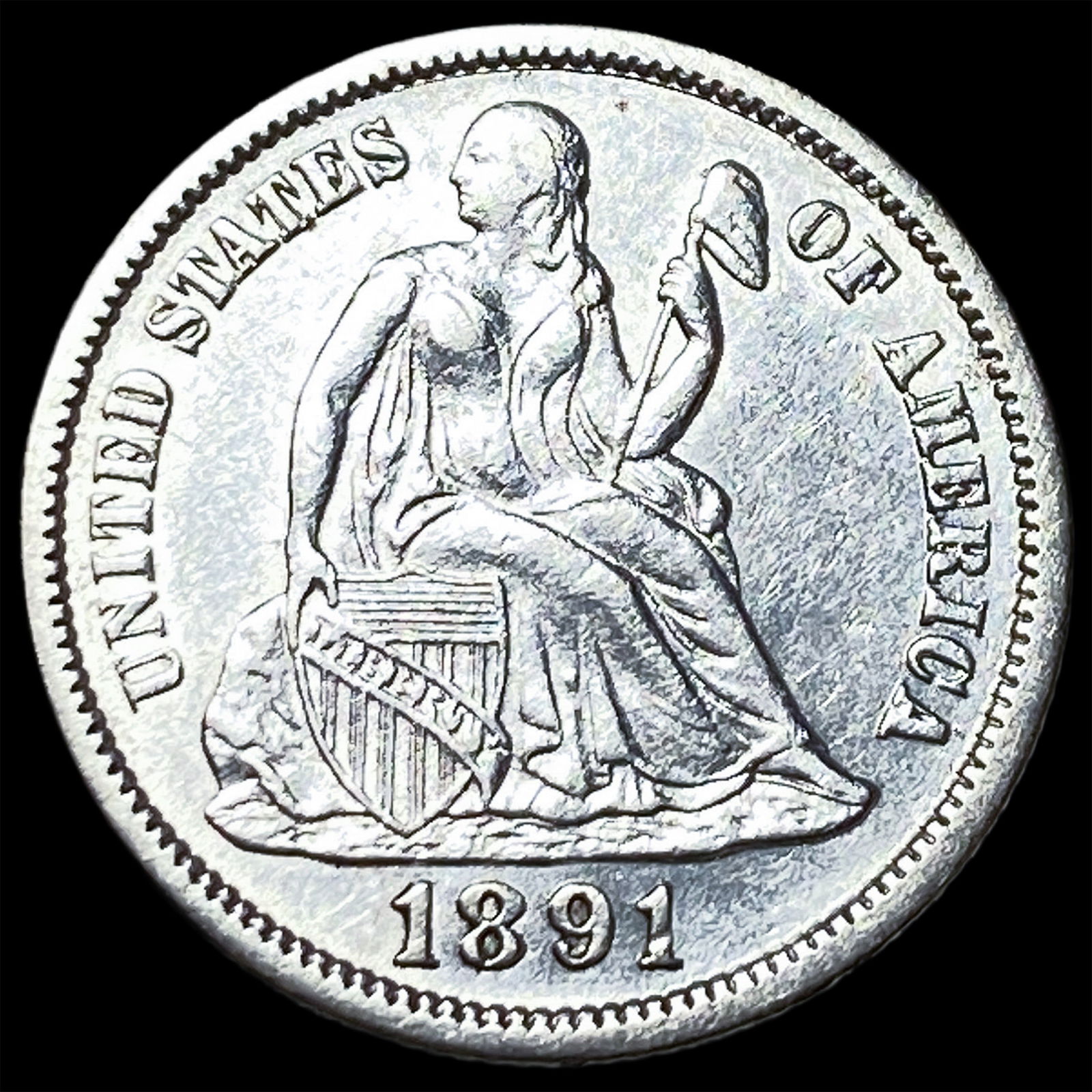 1891-S Silver Seated Liberty Dime CLOSELY UNCIRCULATED (1 of 2)