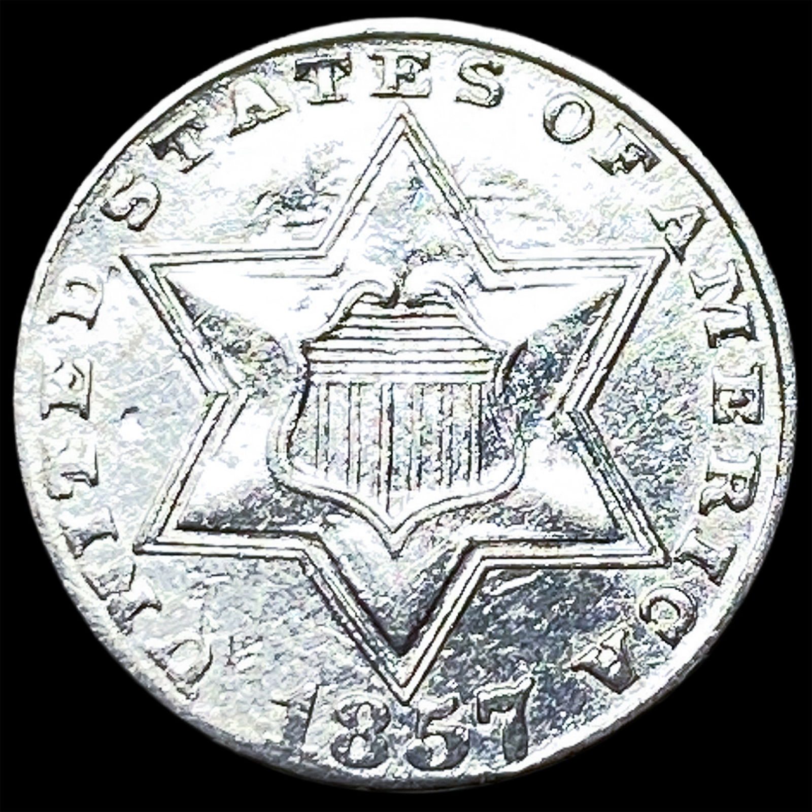 1857 Silver Three-Cent Piece CLOSELY UNCIRCULATED (1 of 2)