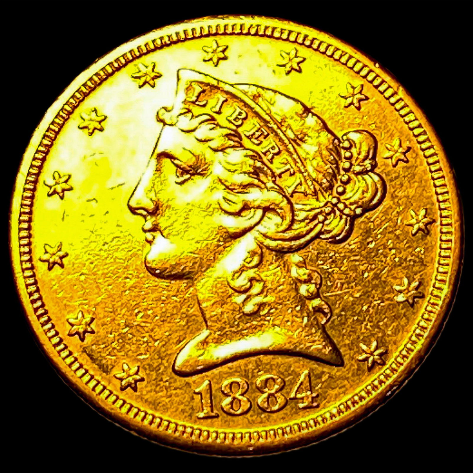 1884-S Gold $5 Half Eagle CLOSELY UNCIRCULATED: 1884-S Gold $5 Half Eagle CLOSELY UNCIRCULATED