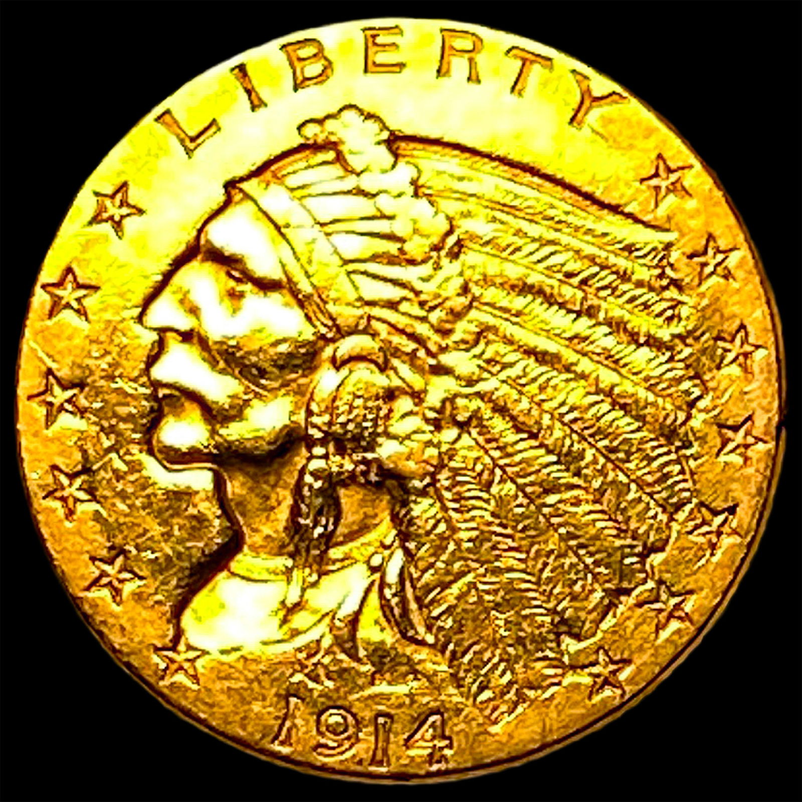 1914 Indian Head Gold $2.5 Quarter Eagle CLOSELY UNCIRCULATED: 1914 Indian Head Gold $2.5 Quarter Eagle CLOSELY UNCIRCULATED