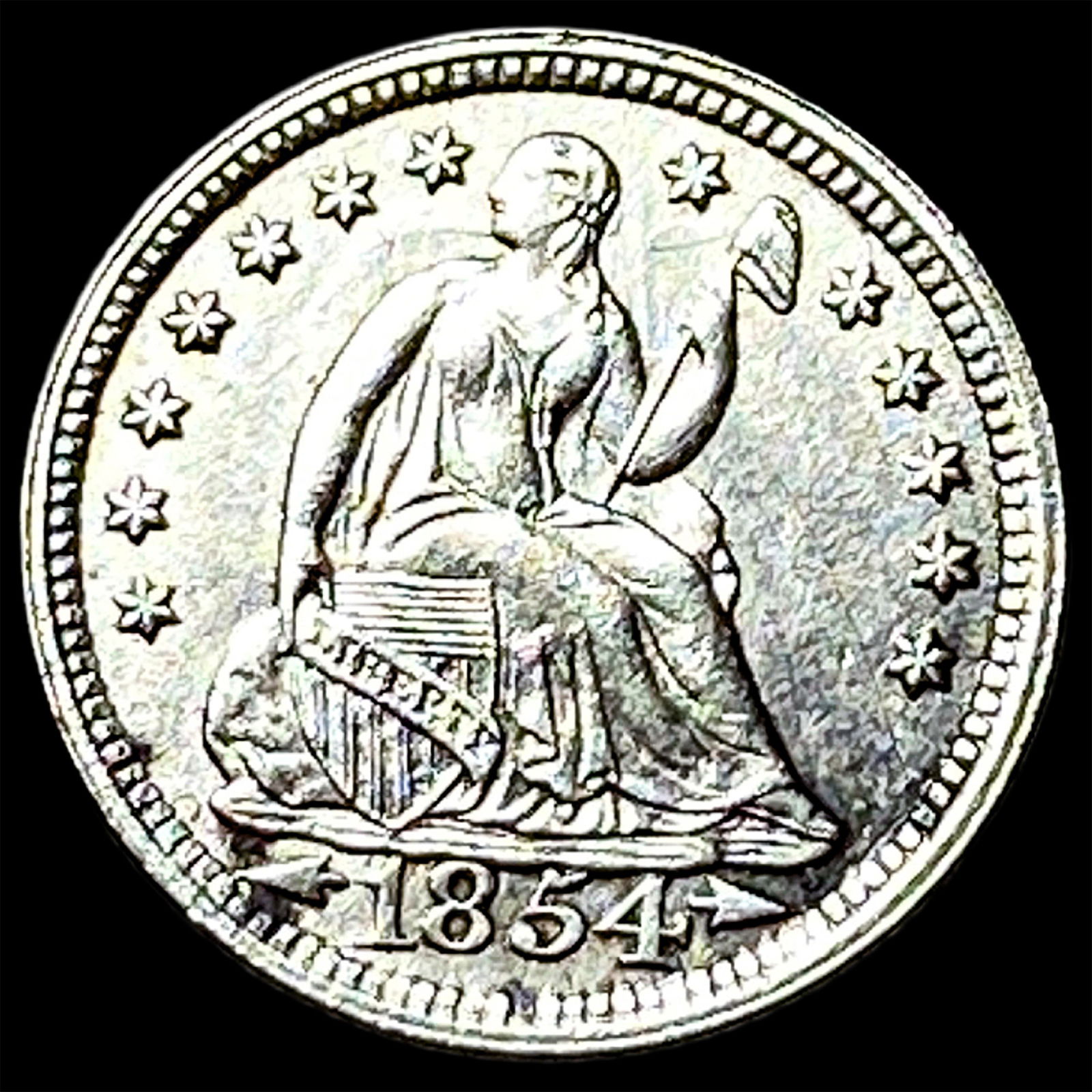 1854 Arrows Seated Liberty Half Dime CLOSELY UNCIRCULATED: 1854 Arrows Seated Liberty Half Dime CLOSELY UNCIRCULATED
