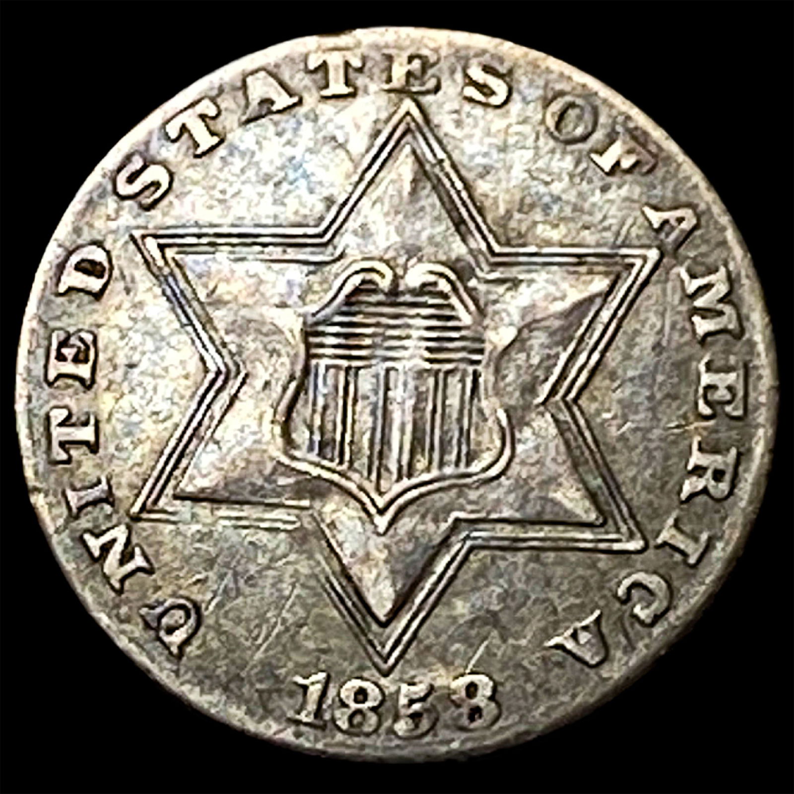 1858 Silver Three-Cent Piece NEARLY UNCIRCULATED (1 of 2)
