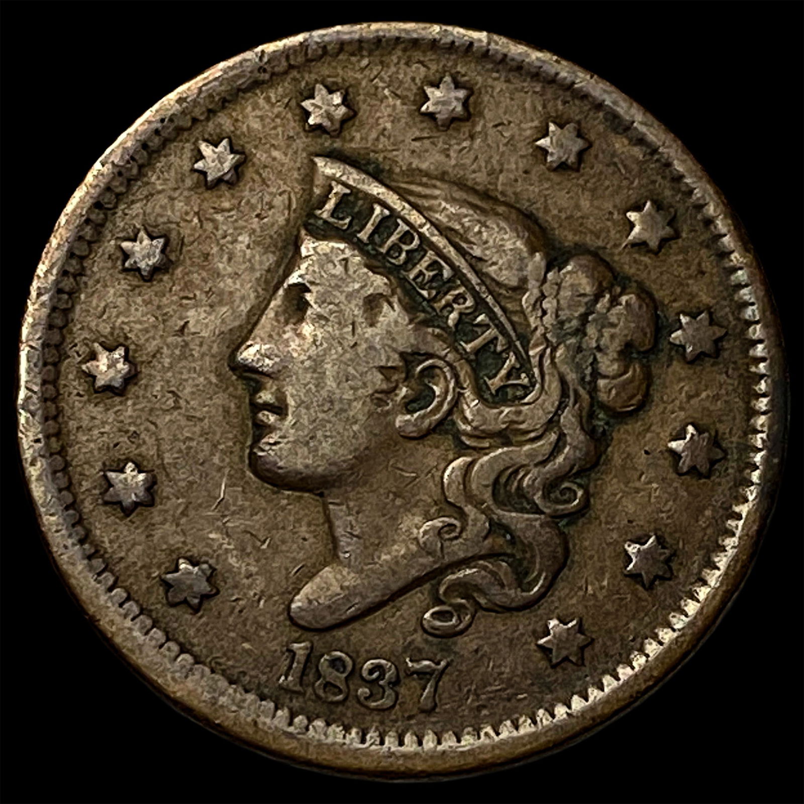 1837 Coronet Head Large Cent LIGHTLY CIRCULATED: 1837 Coronet Head Large Cent LIGHTLY CIRCULATED