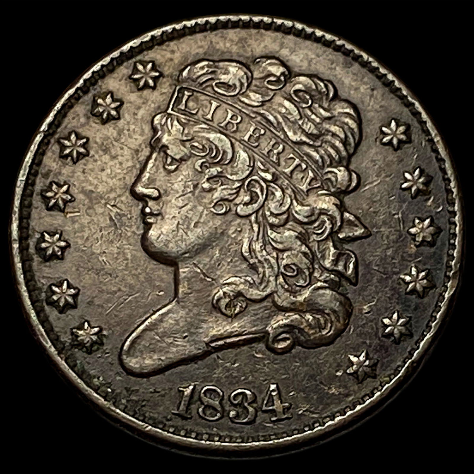 1834 Copper Half Cent CLOSELY UNCIRCULATED: 1834 Copper Half Cent CLOSELY UNCIRCULATED