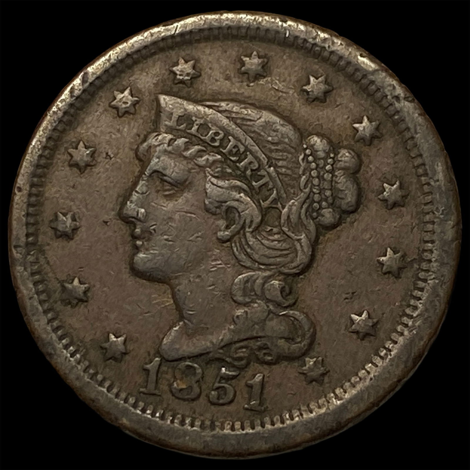 1851 Braided Hair Large Cent NEARLY UNCIRCULATED: 1851 Braided Hair Large Cent NEARLY UNCIRCULATED