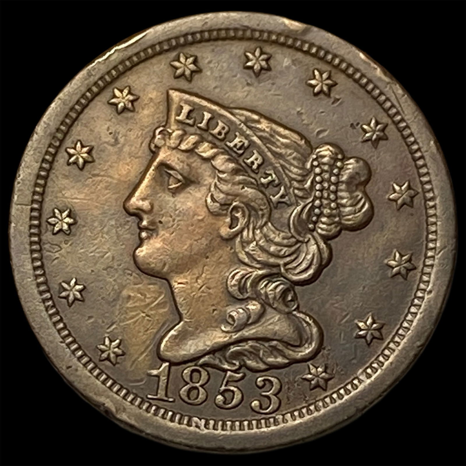 1853 Braided Hair Half Cent CLOSELY UNCIRCULATED: 1853 Braided Hair Half Cent CLOSELY UNCIRCULATED