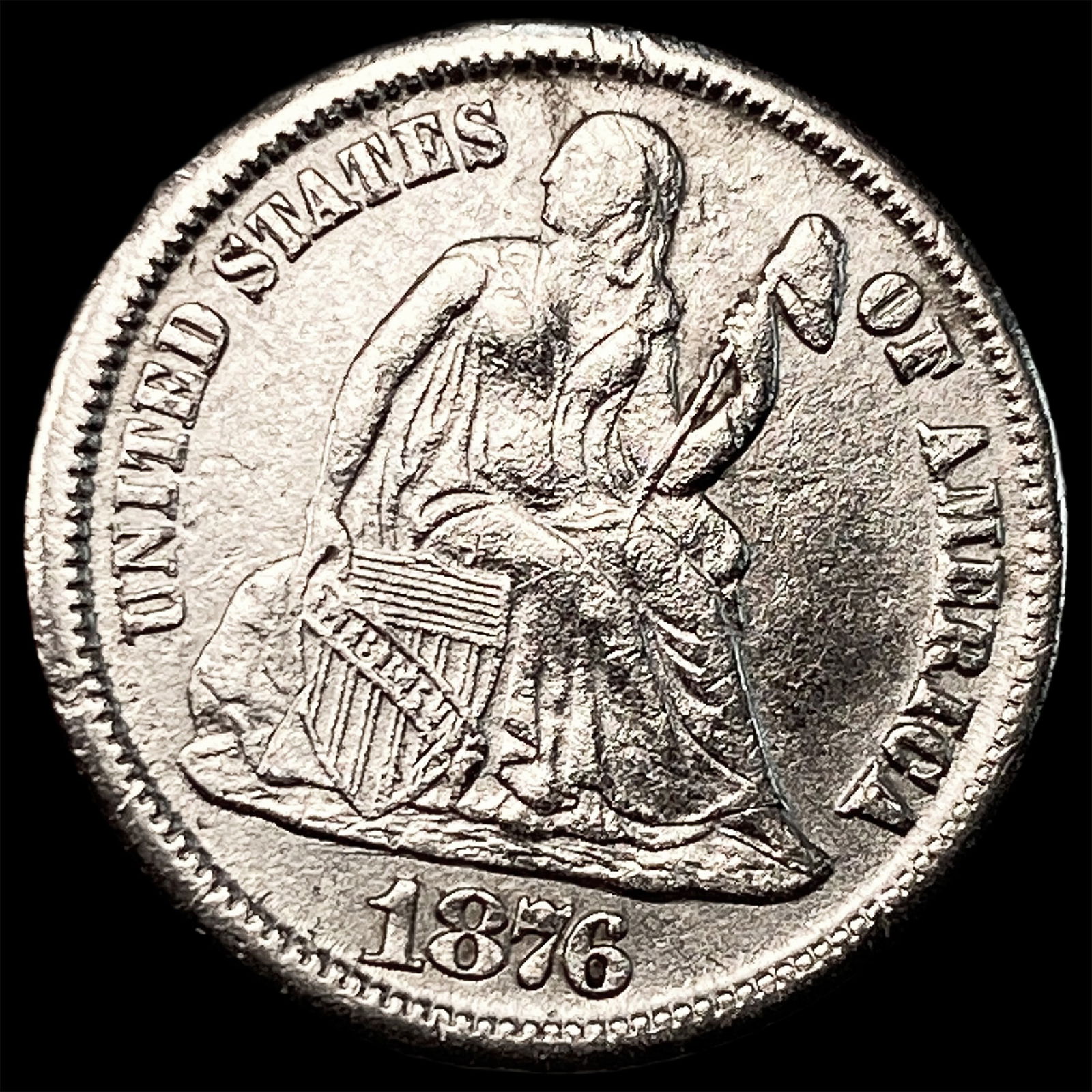 1876-CC Silver Seated Liberty Dime CLOSELY UNCIRCULATED (1 of 2)