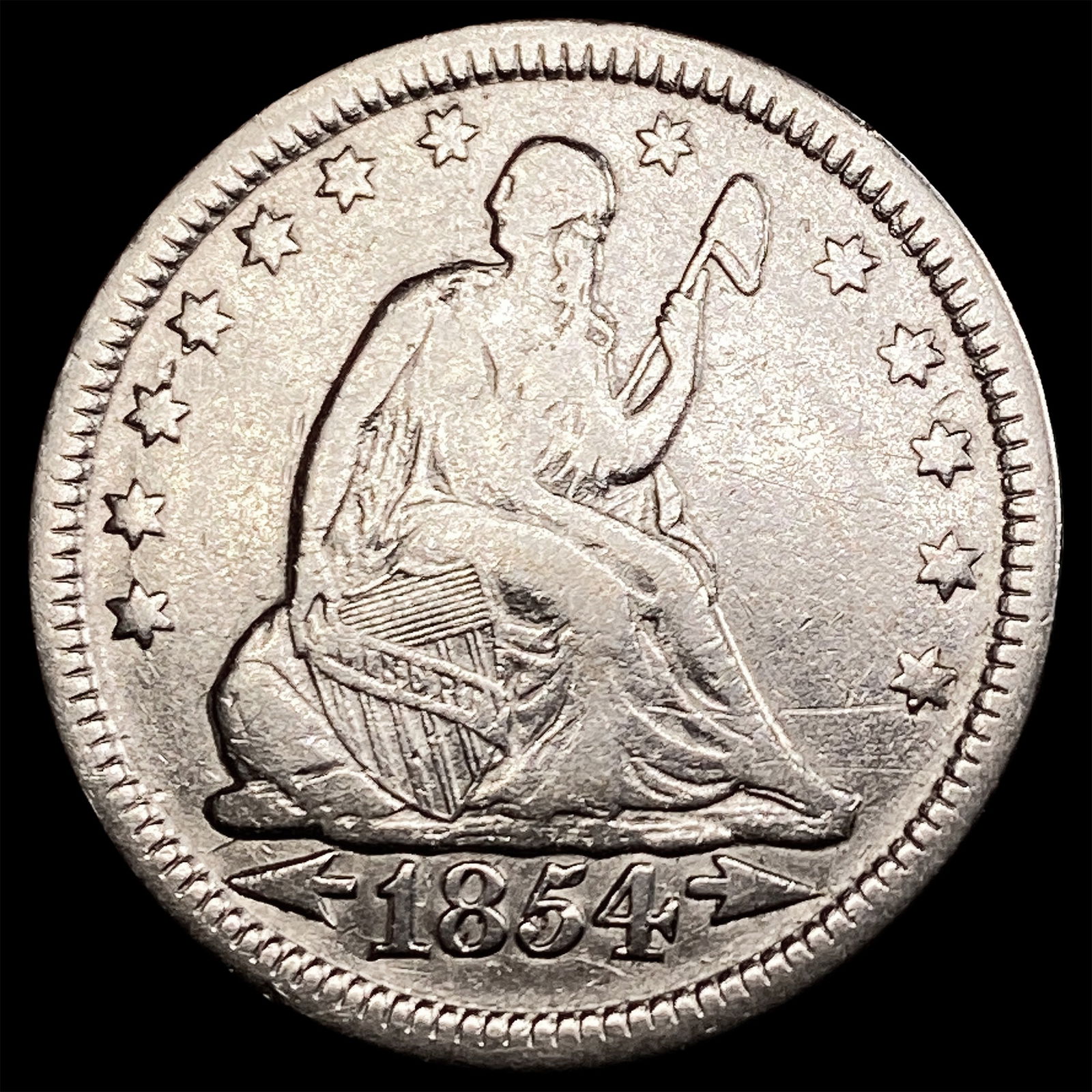 1854 Arrows Seated Liberty Quarter ABOUT UNCIRCULATED: 1854 Arrows Seated Liberty Quarter ABOUT UNCIRCULATED