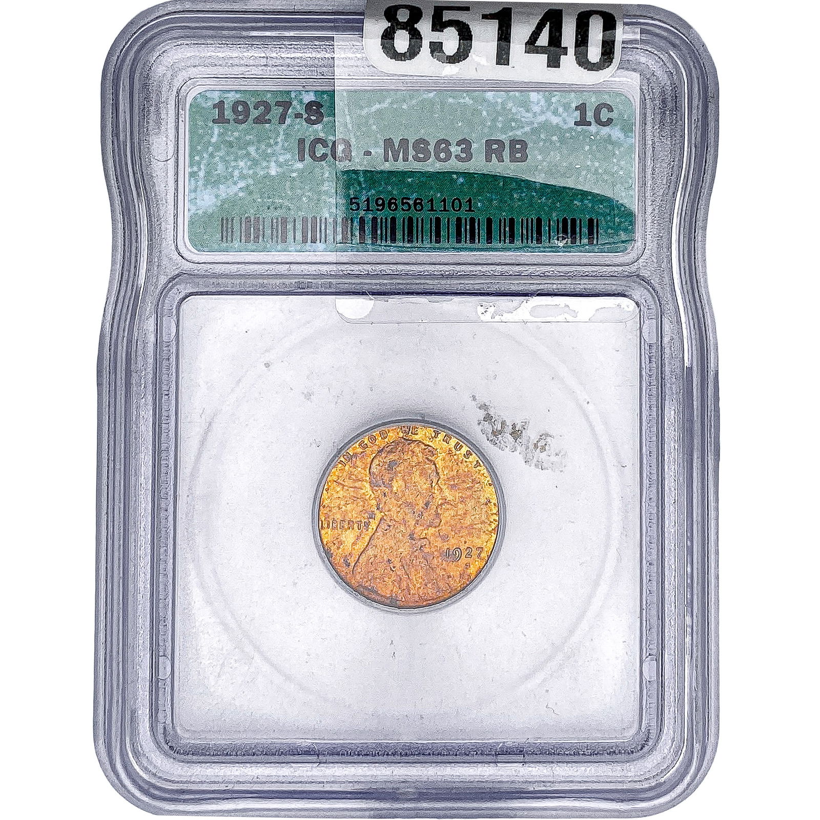 1927-S Wheat Cent ICG MS63 RB: 1927-S Wheat Cent ICG MS63 RB