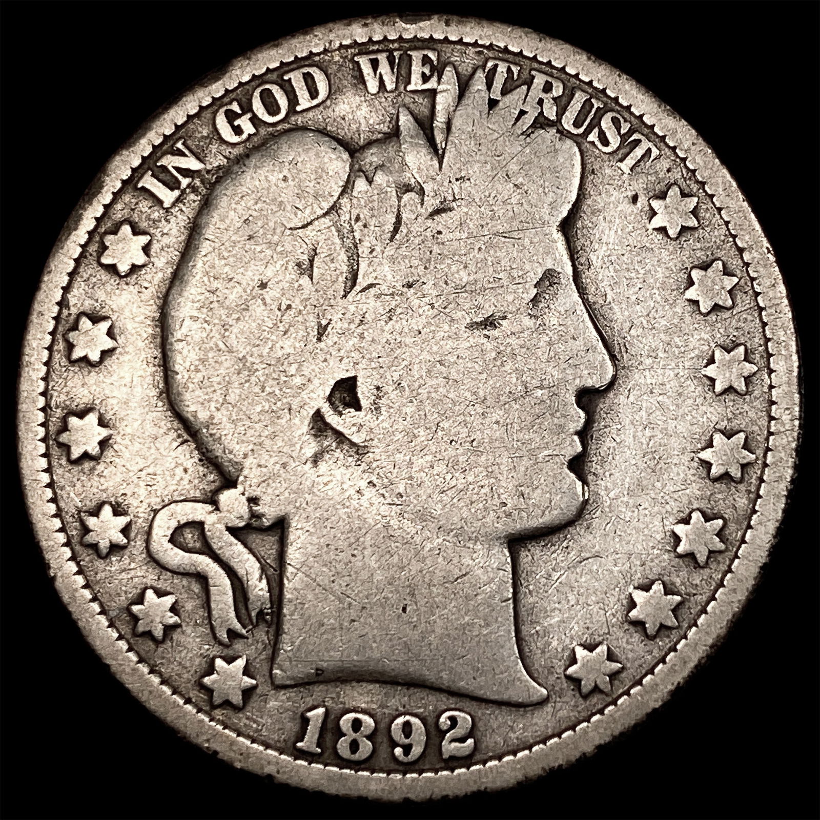 1892 Silver Half Dollar (Barber) NICELY CIRCULATED: 1892 Silver Half Dollar (Barber) NICELY CIRCULATED