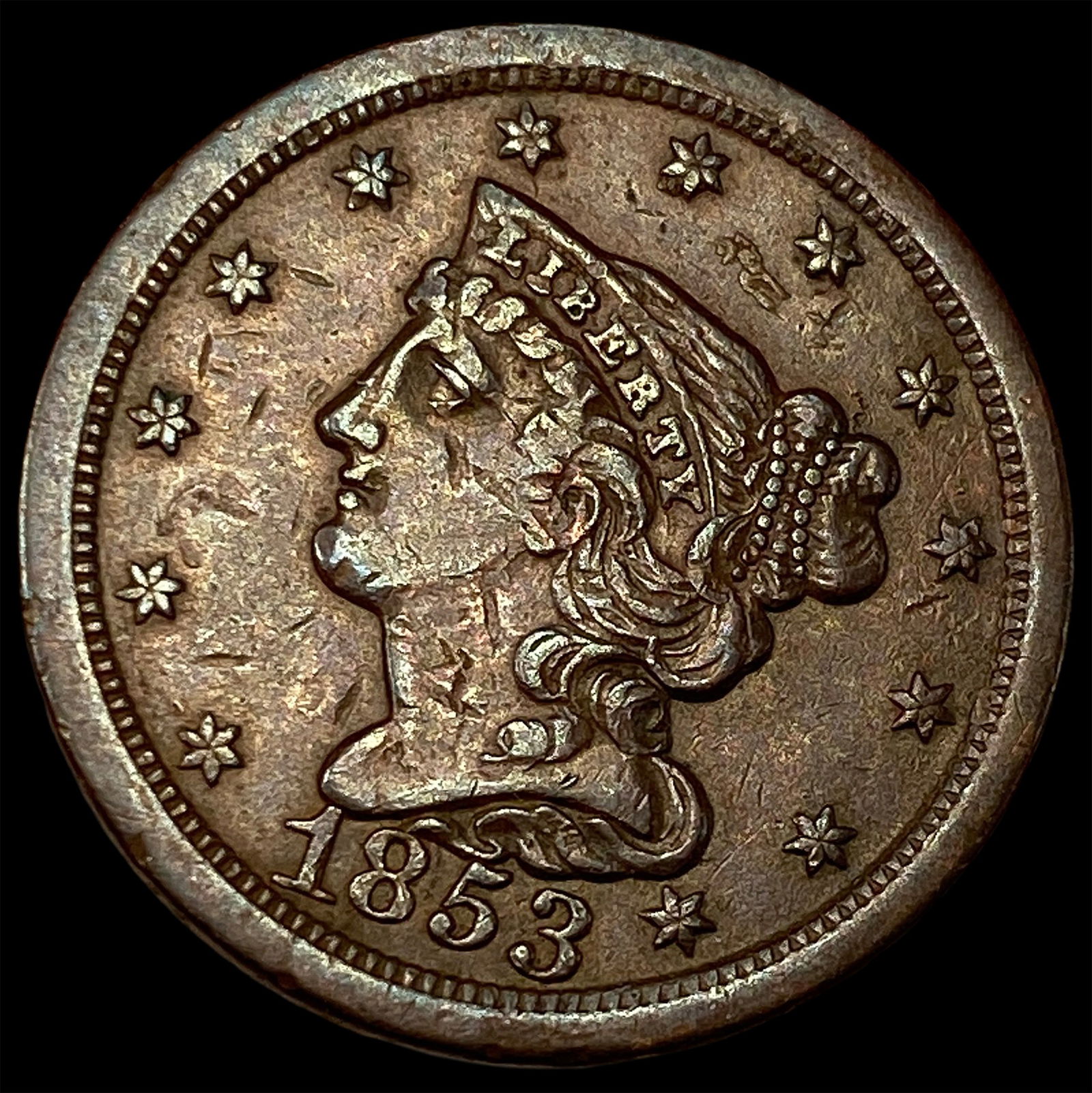 1853 Braided Hair Half Cent CLOSELY UNCIRCULATED: 1853 Braided Hair Half Cent CLOSELY UNCIRCULATED