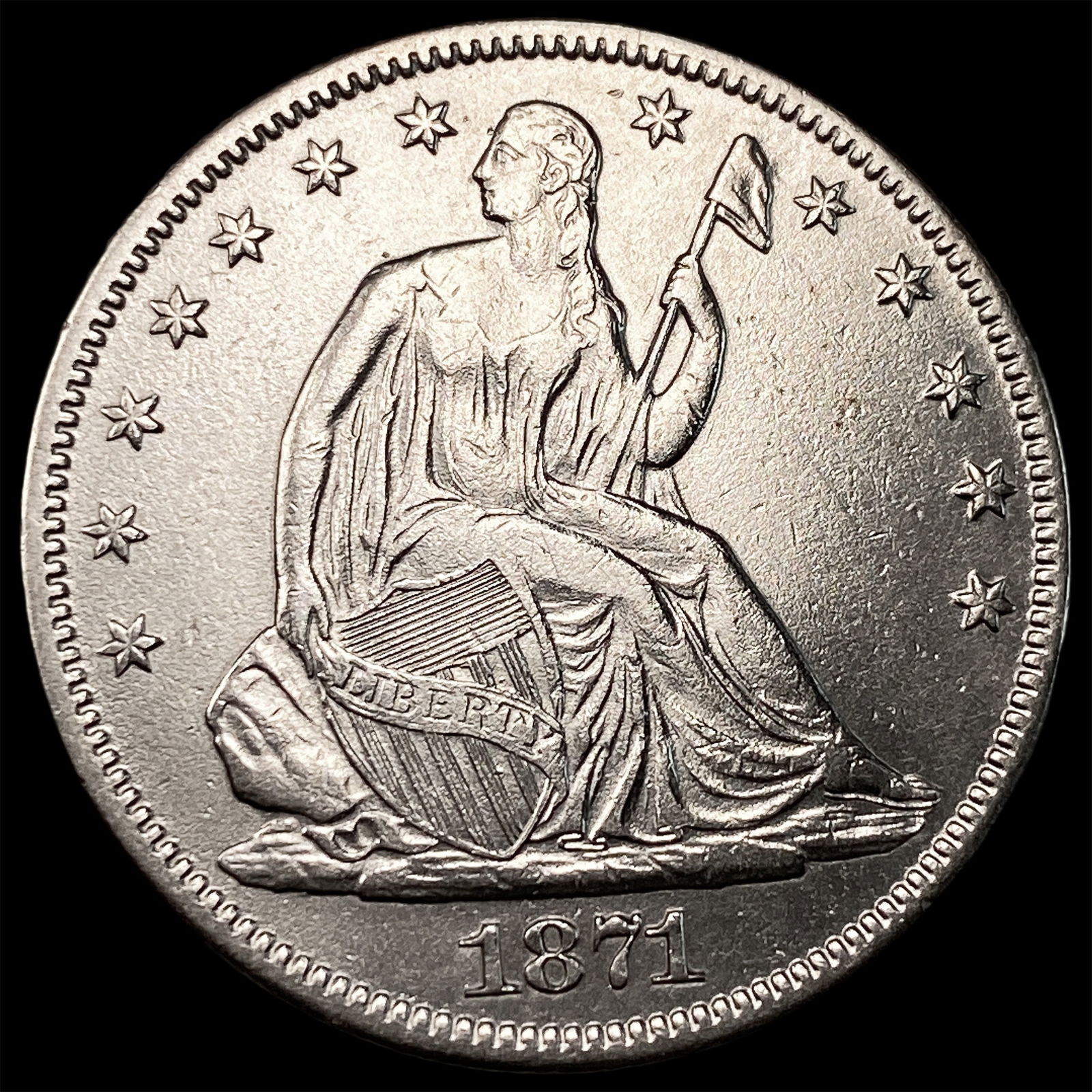 1871 Seated Liberty Half Dollar CLOSELY UNCIRCULATED: 1871 Seated Liberty Half Dollar CLOSELY UNCIRCULATED