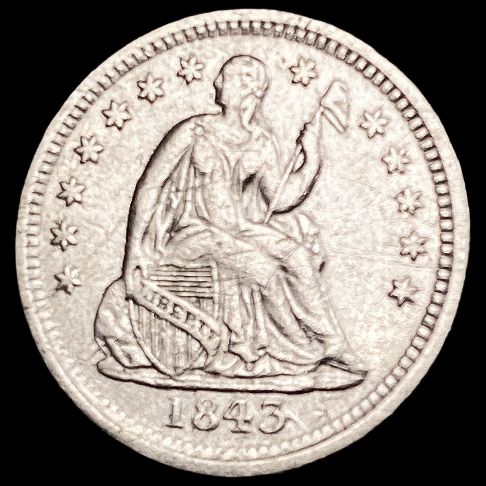 1843 Silver Half Dime CLOSELY UNCIRCULATED (1 of 2)